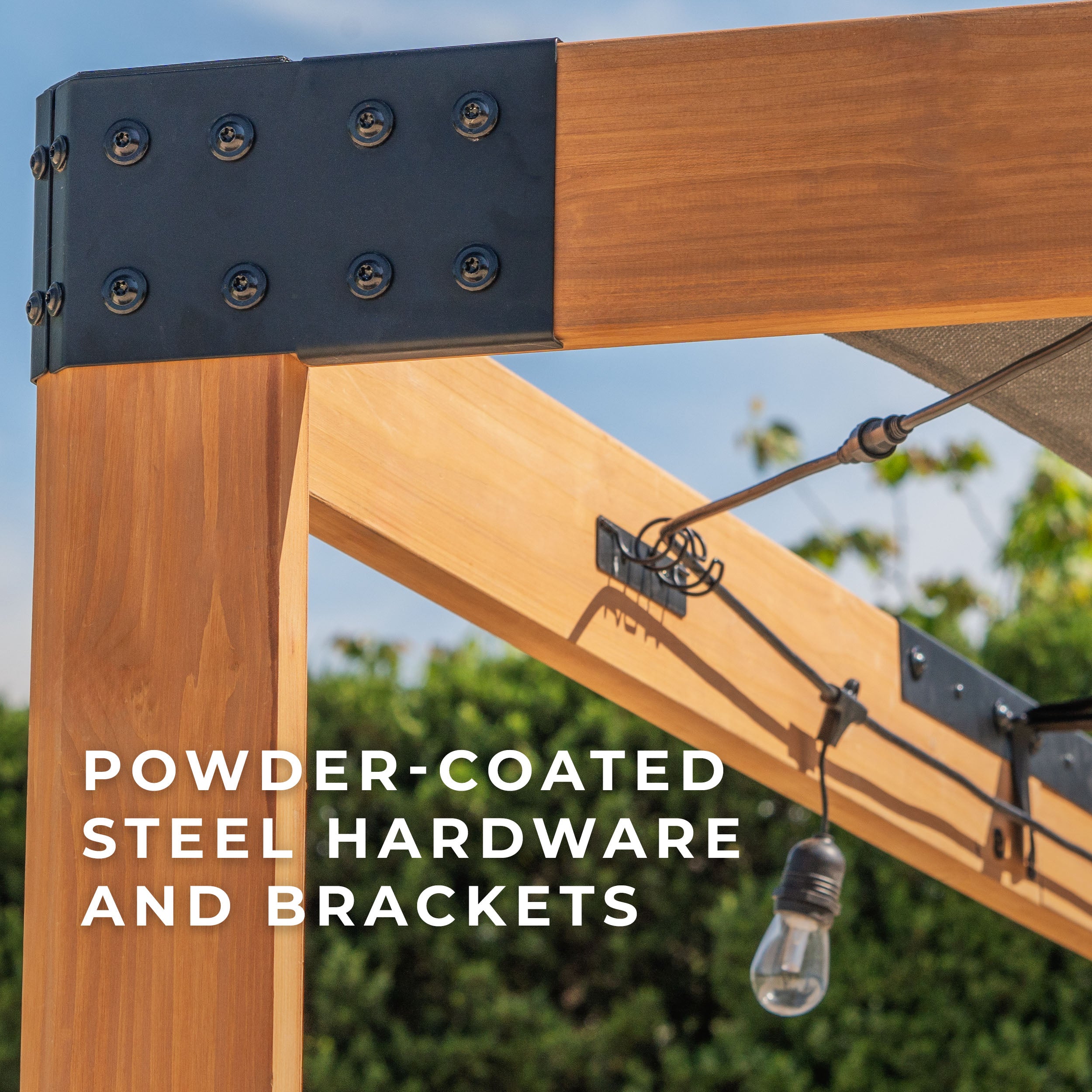 3.7m x 3m Brendan Pergola has powder coated steel hardware