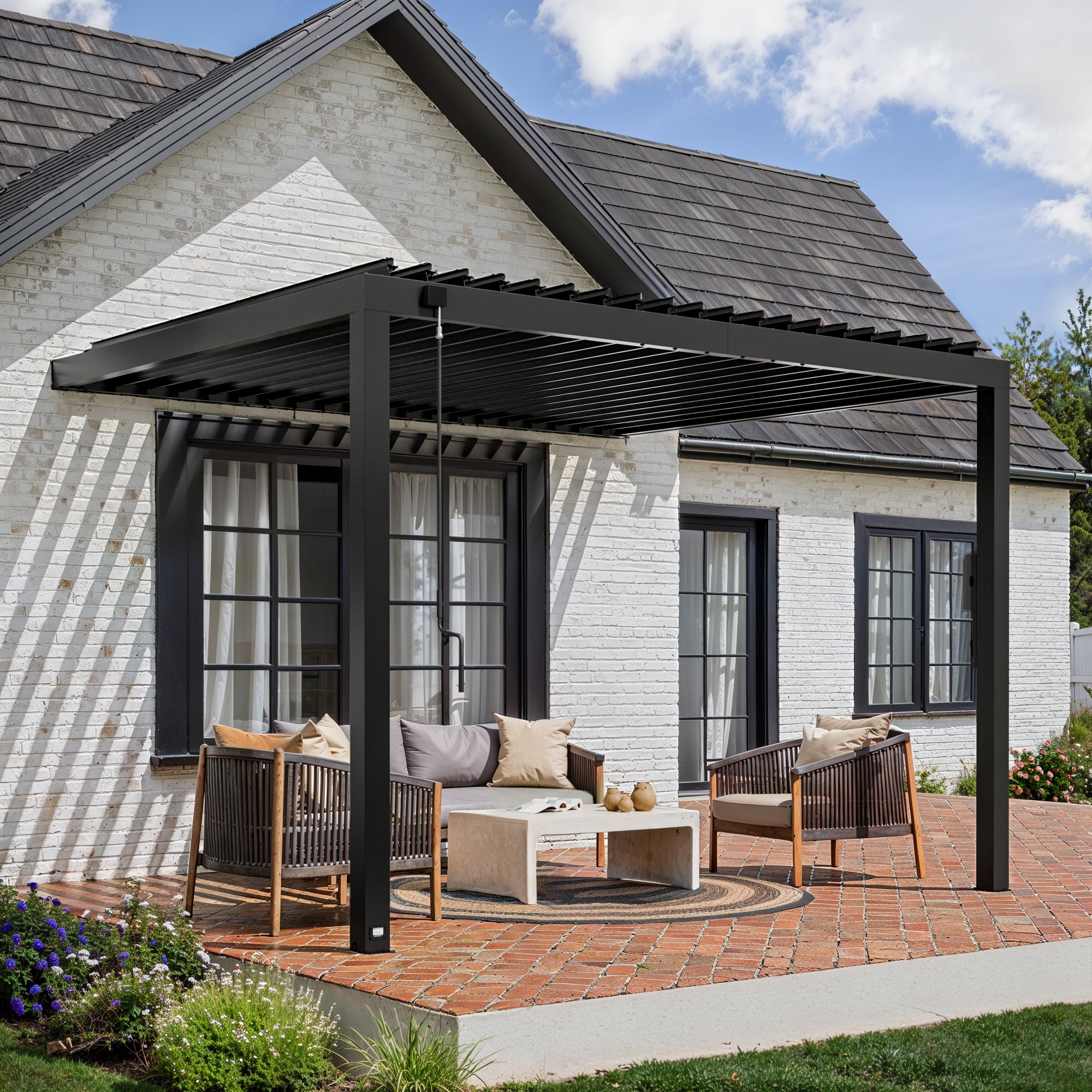 3.6m X 3.1m Evanston Wall Mounted Louvered Pergola
