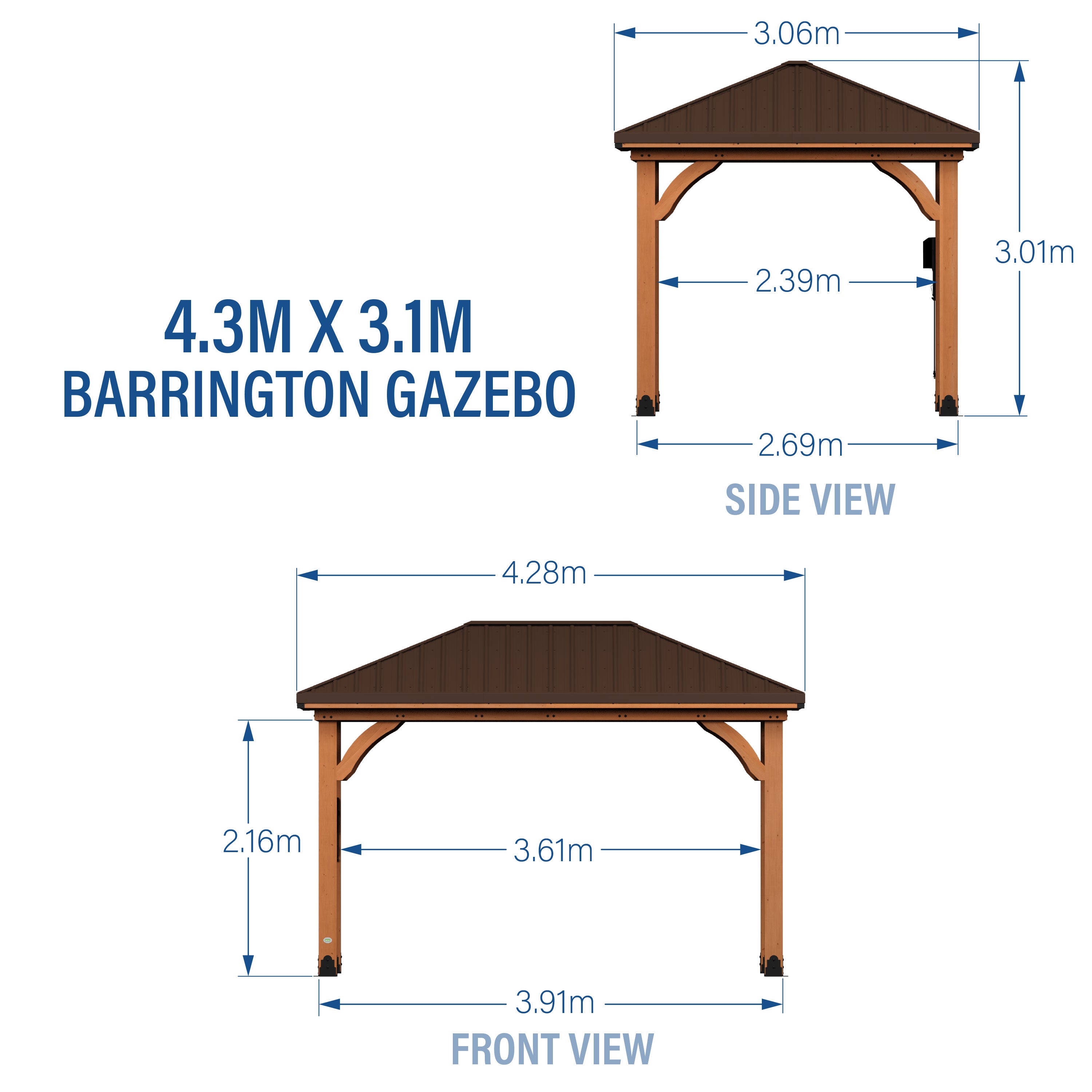 4.3m x 3m Barrington Gazebo Metric Dimernsions