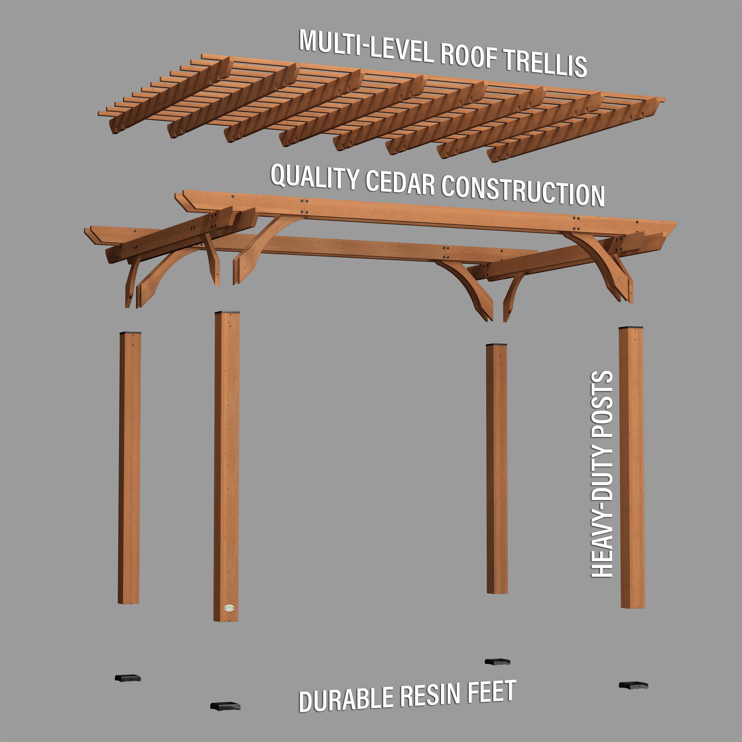 4.3m x 3m Wood Pergola Exploded View