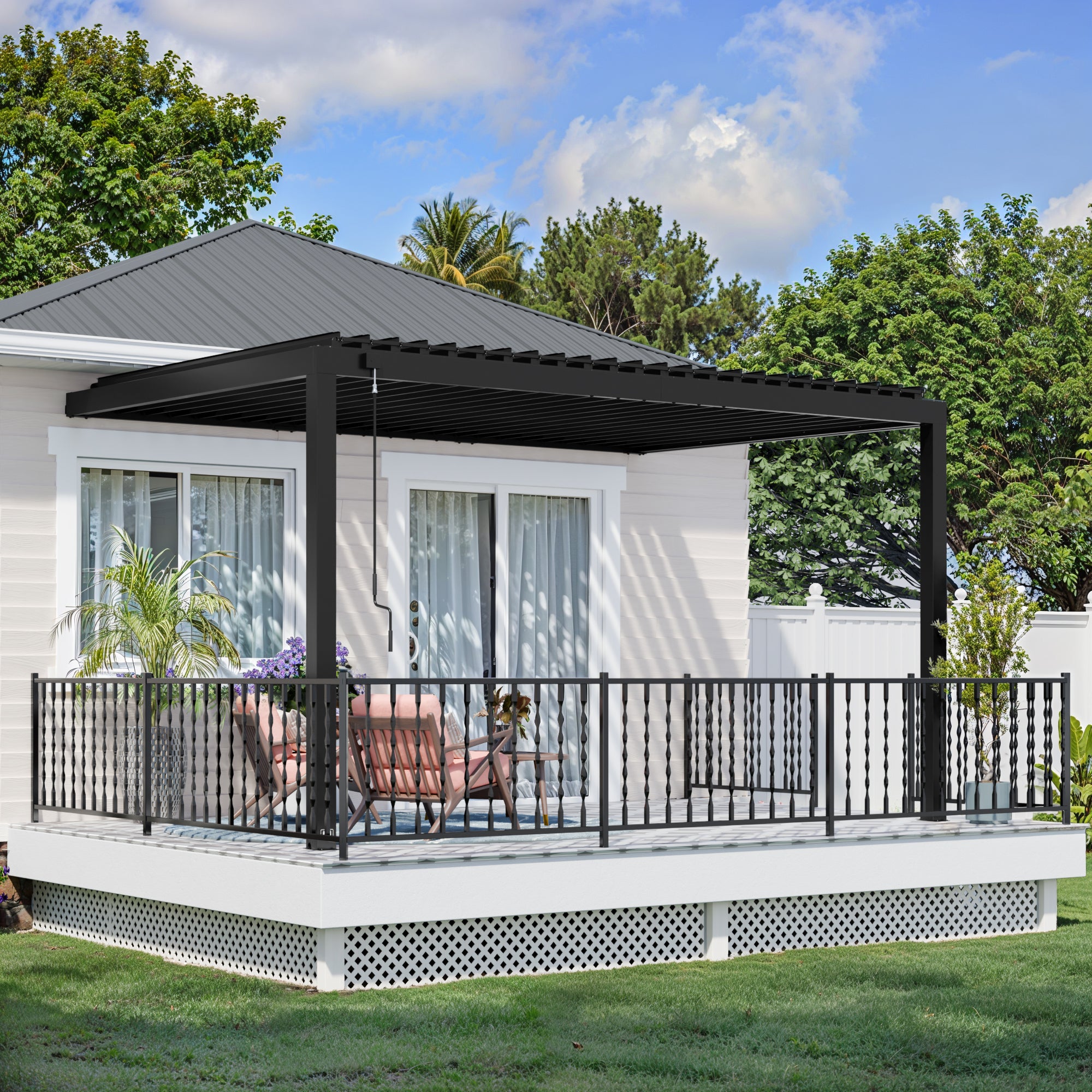 4.3m X 3.1m Evanston Wall Mounted Louvered Pergola