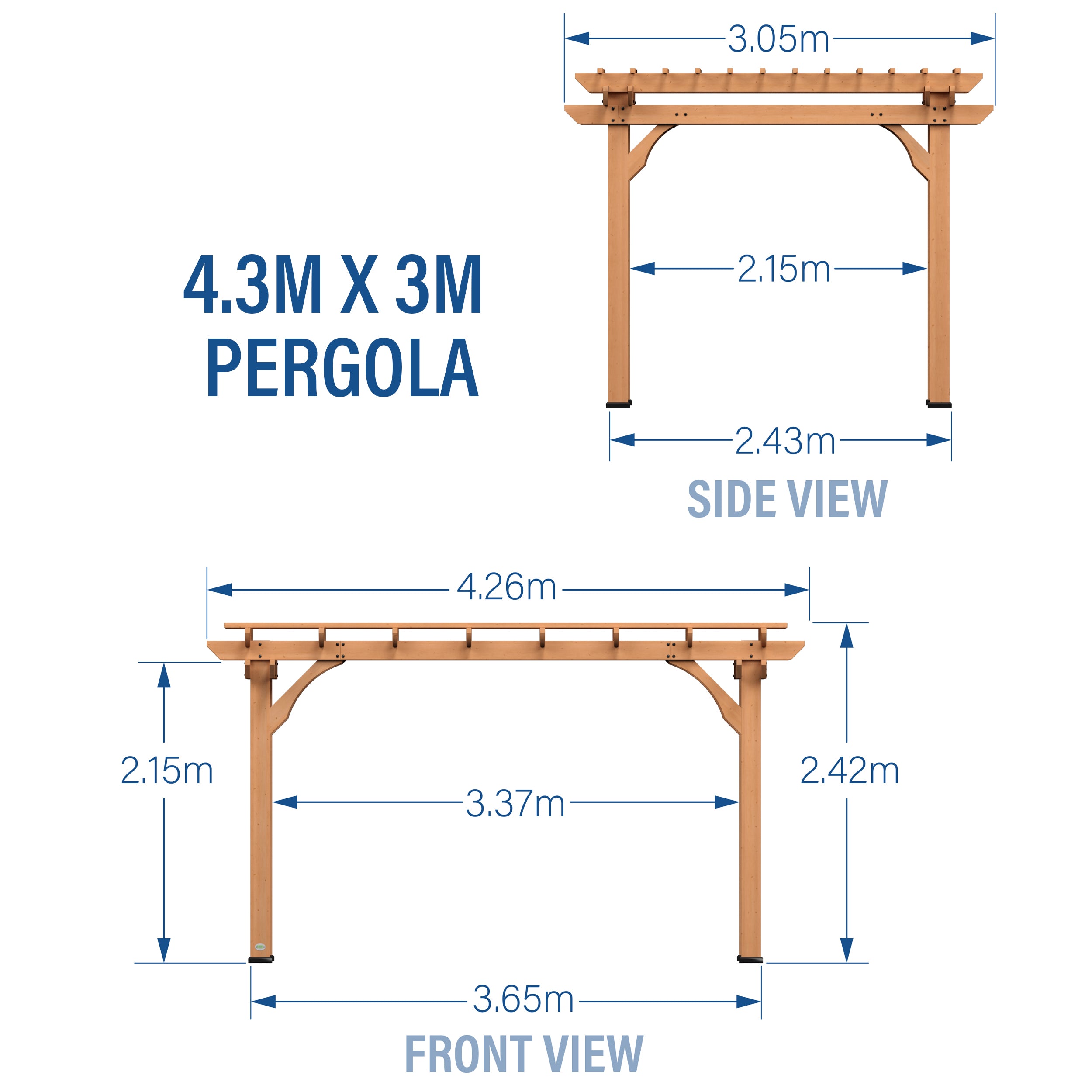 4.3m x 3m Wood Pergola Dimensions