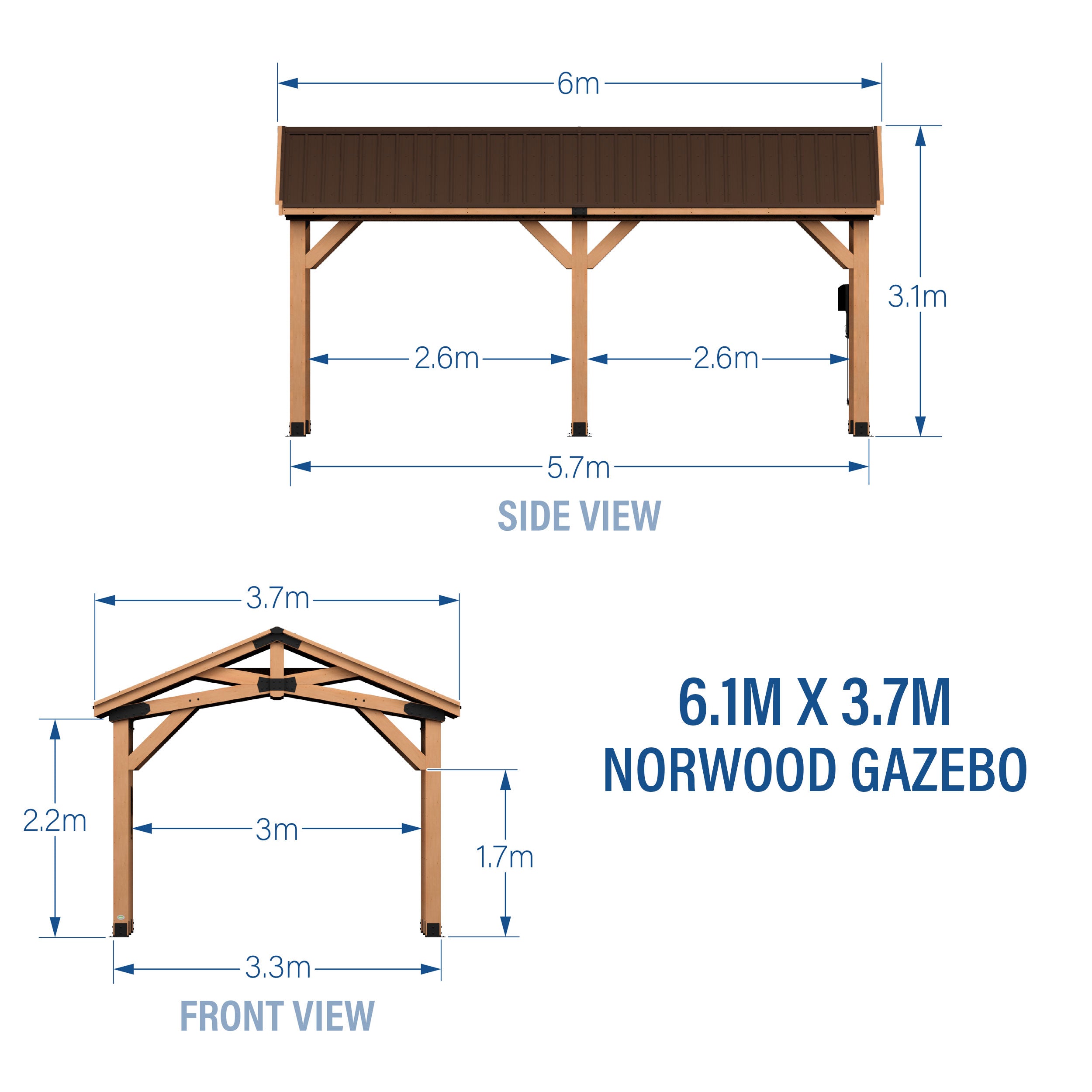 6.1m x 3.7m (20ft x 12ft) Norwood Gazebo/Carport