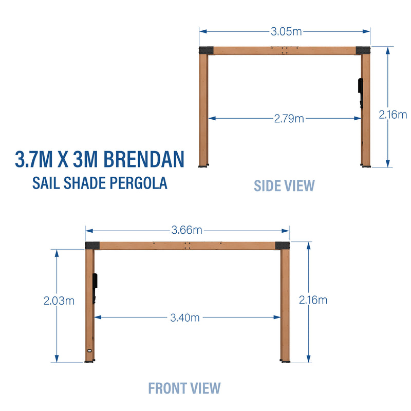 3.7m x 3.1m Brendan Sail Shade Pergola specifications
