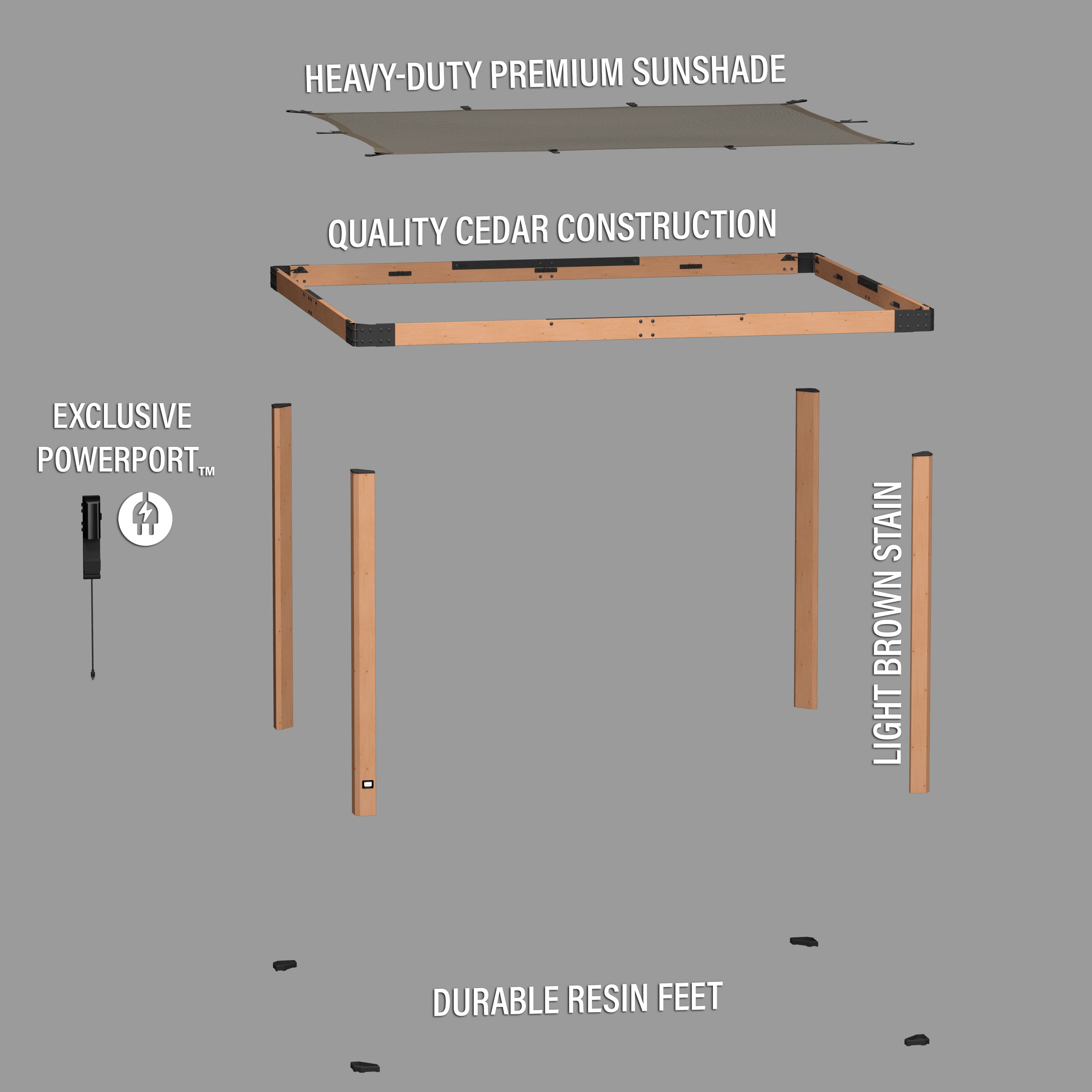 3.7m x 3m Brendan Sail Shade Pergola Exploded view