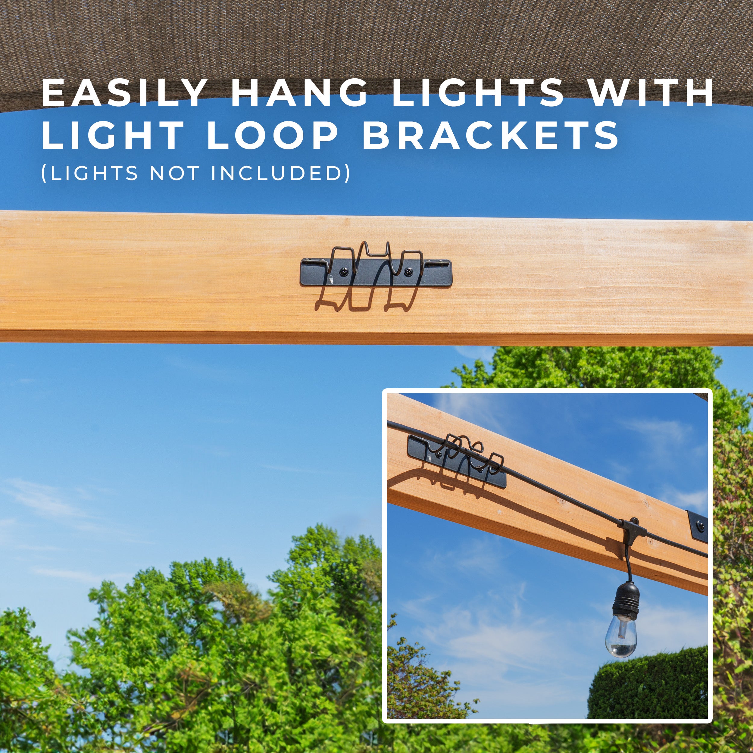 3.7m x 3m Brendan Sail Shade Pergola comes with loop brackets to hang accessories