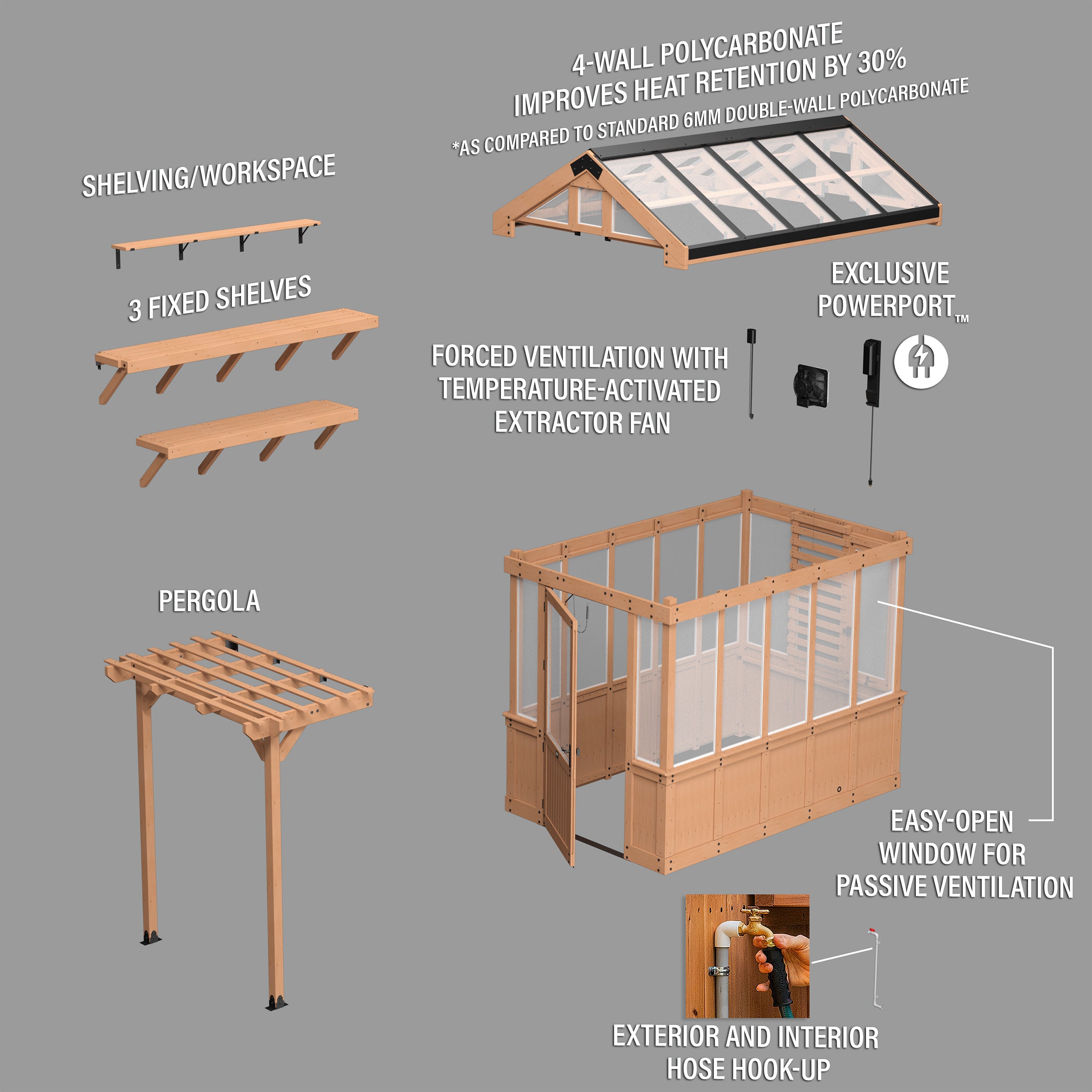 2.9m x 1.8m Bellerose Greenhouse Exploded View