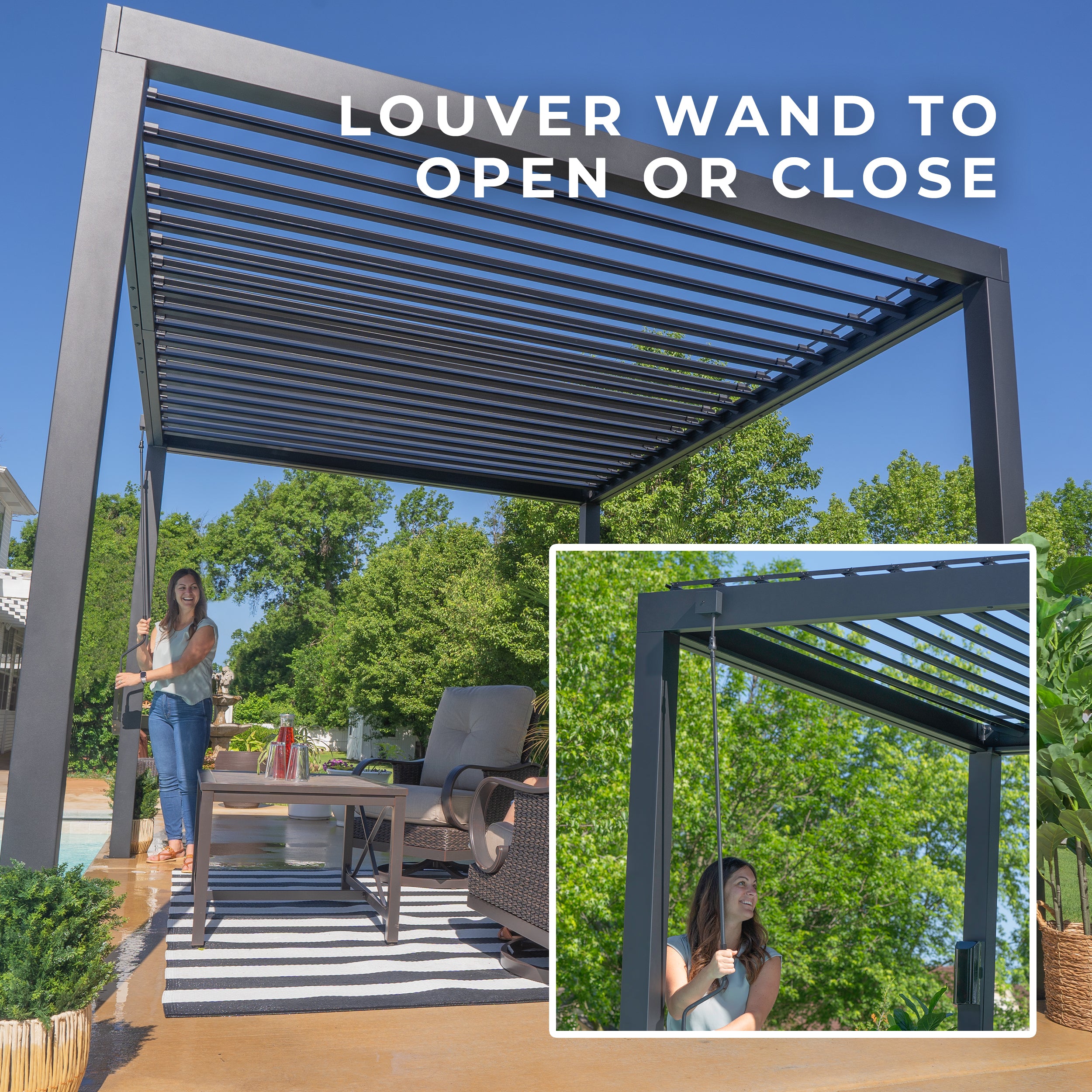 3.6m X 3m Sarasota Louver Wand to open or close roof