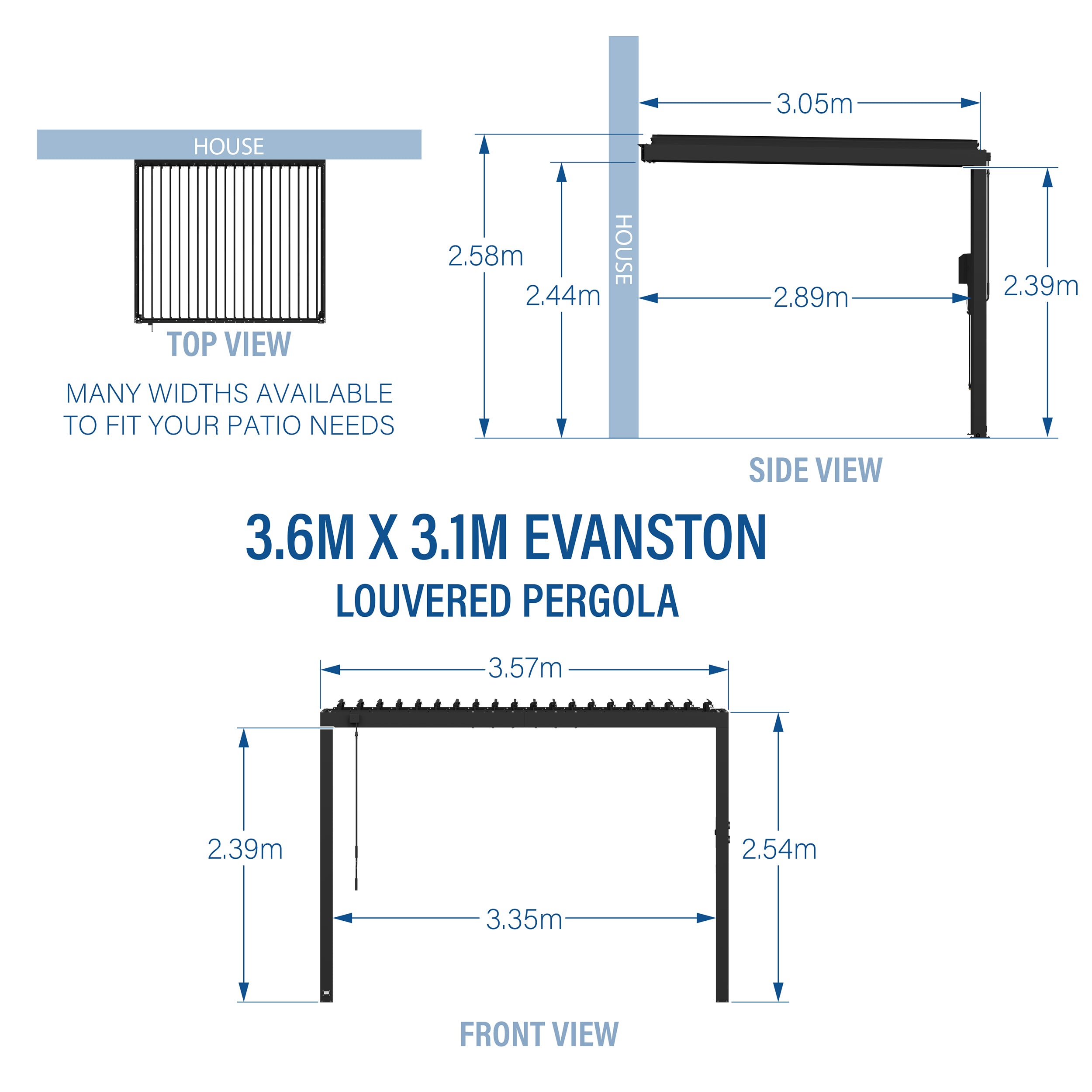 3.6m X 3.1m Evanston Wall Mounted Louvered Pergola