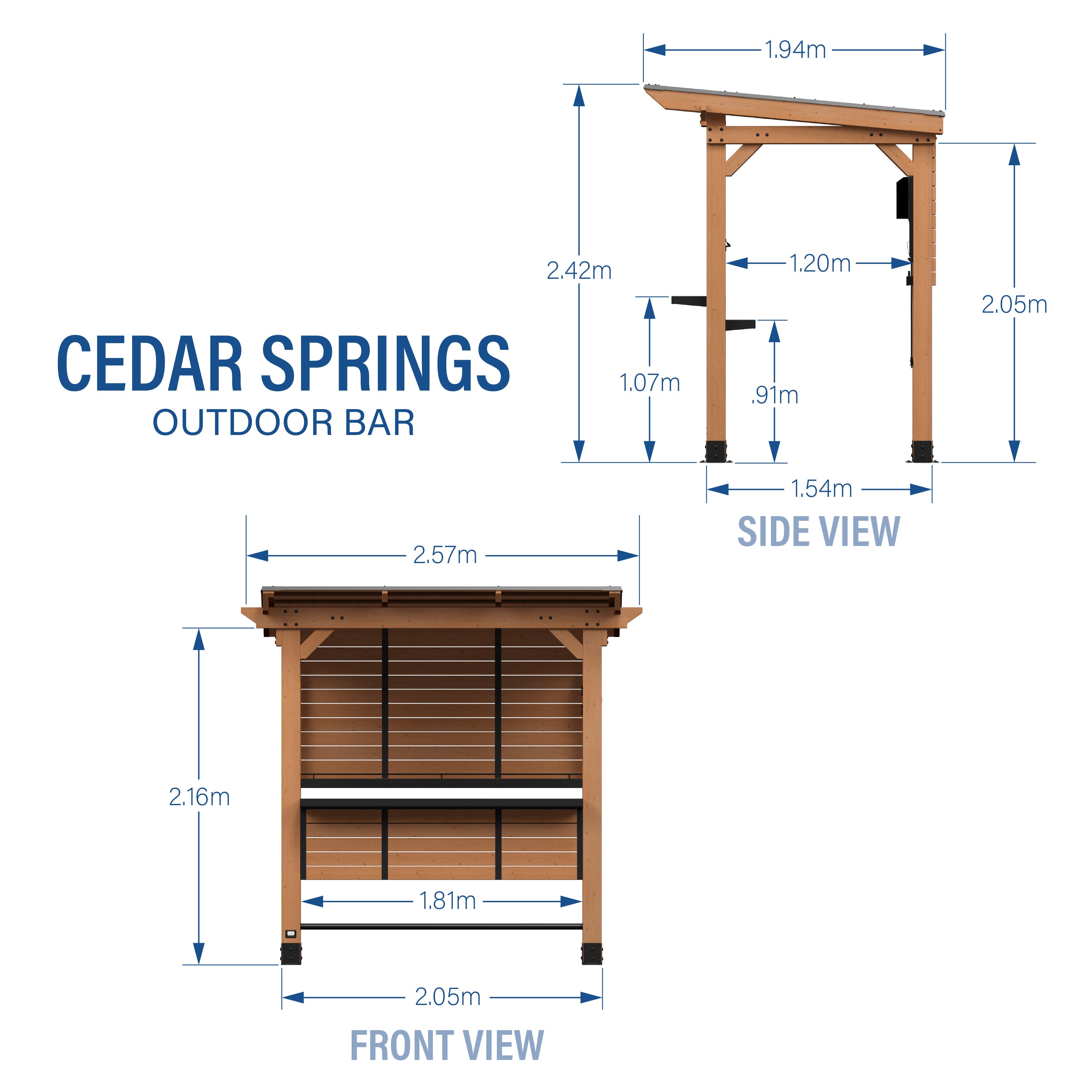 Cedar Springs Outdoor Bar Metric Dimensions