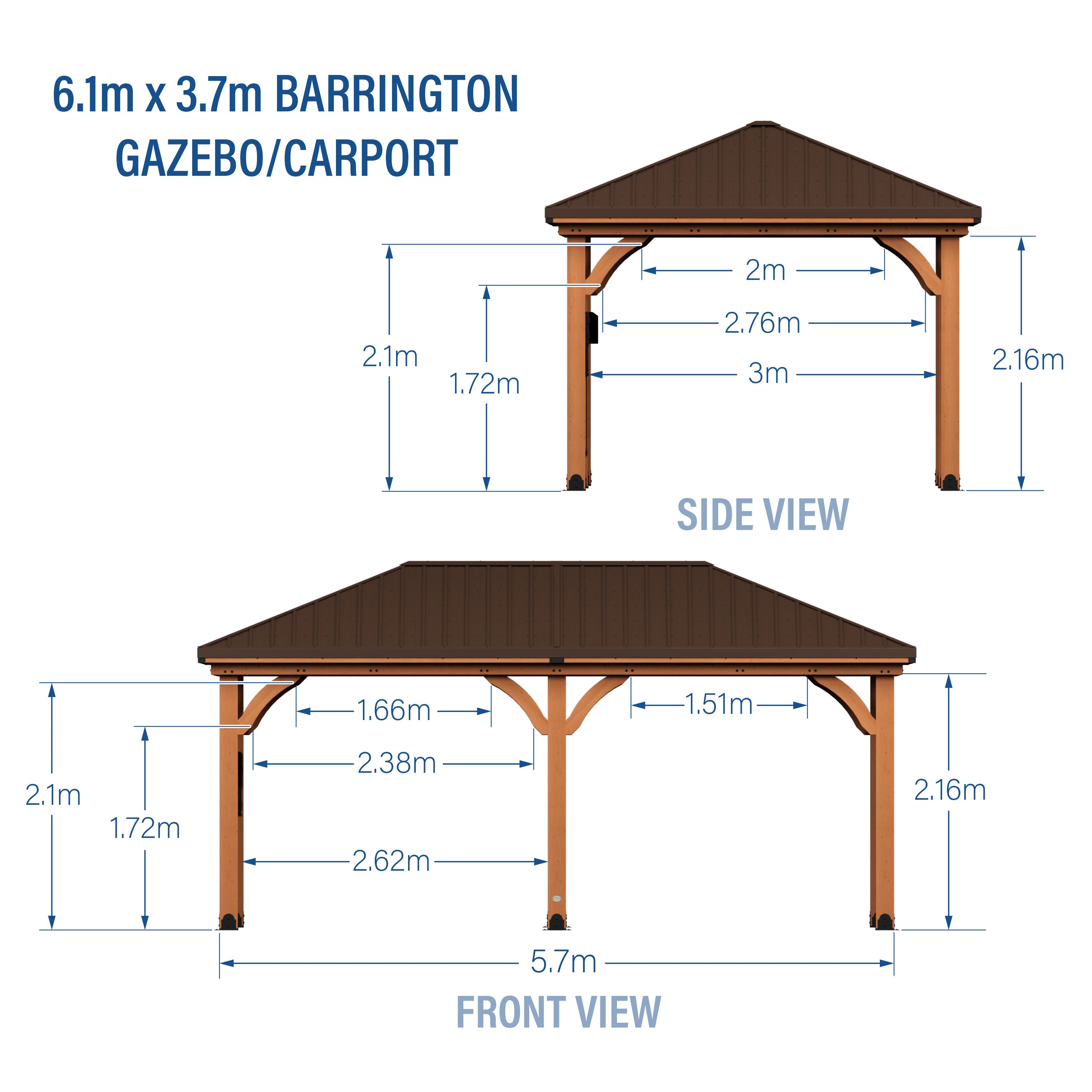 6.1m X 3.7m Barrington Gazebo/Carport