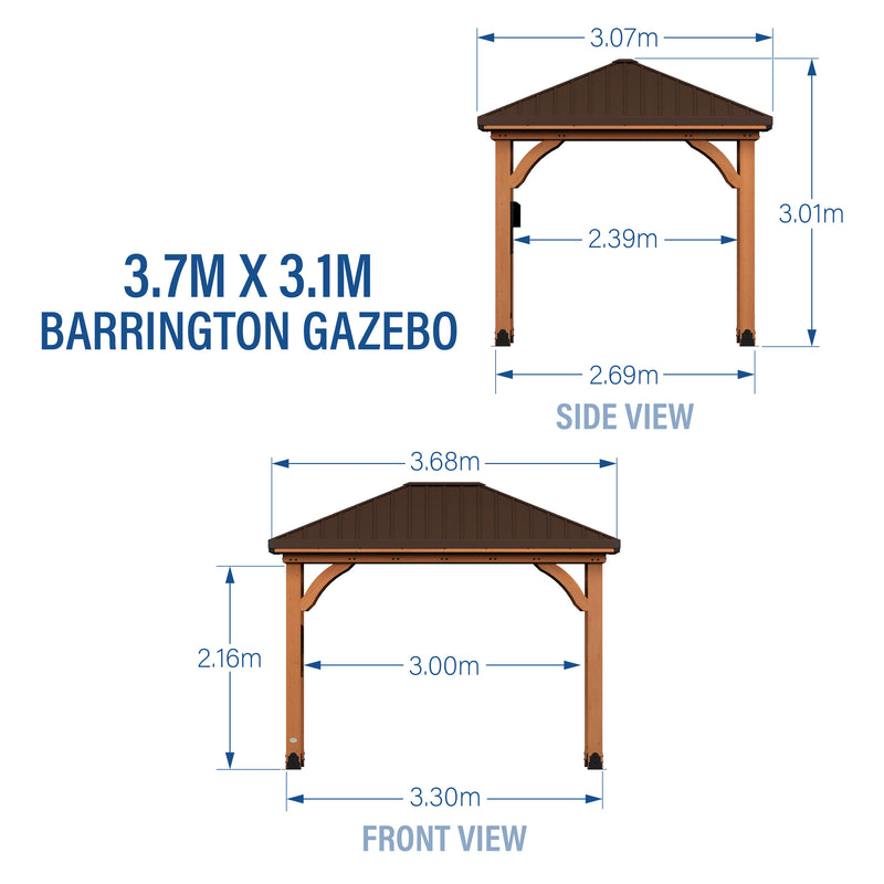 3.7m x 3.1m (12ft x 10ft) Barrington Gazebo specifications