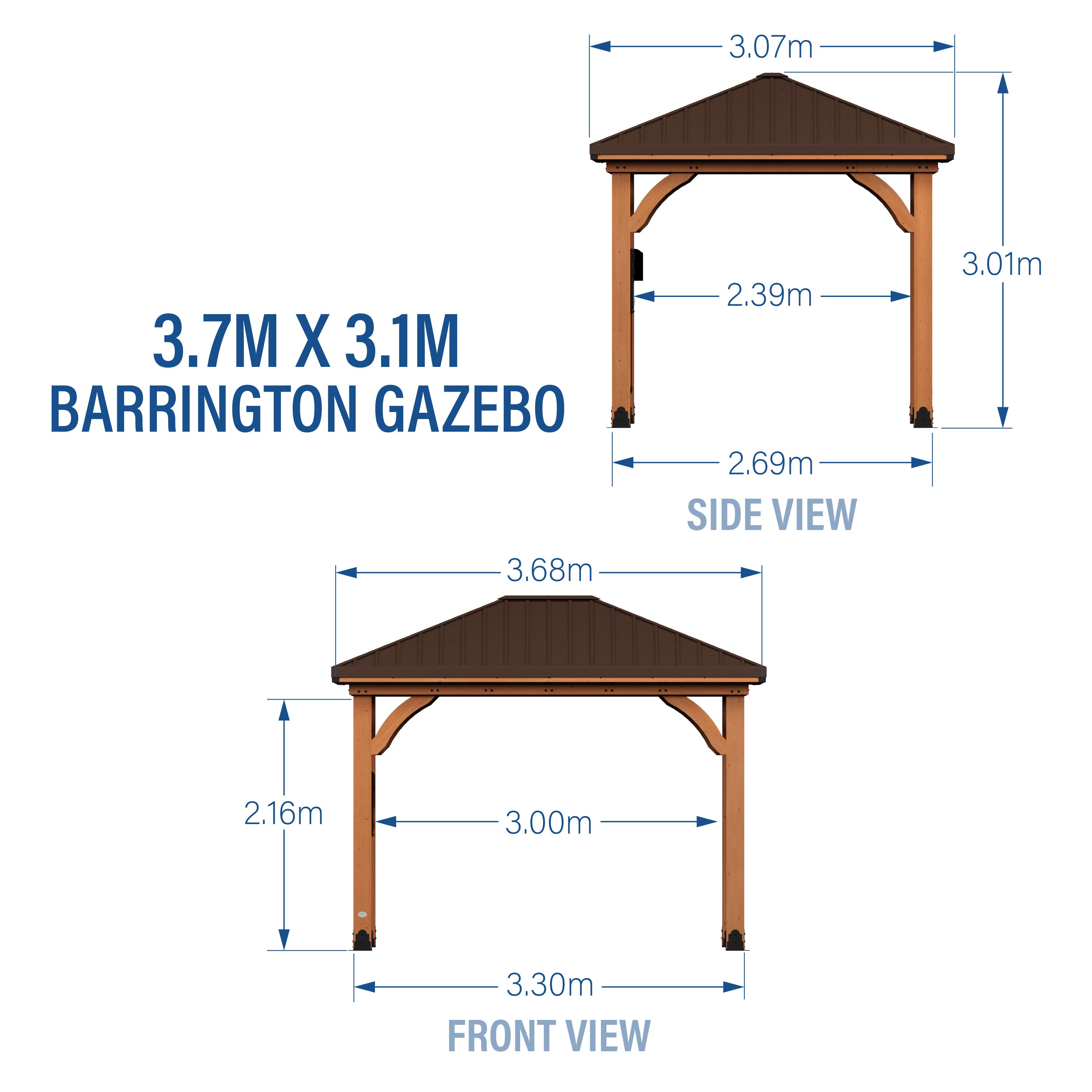 3.7m X 3m Barrington Gazebo Metric Dimensions