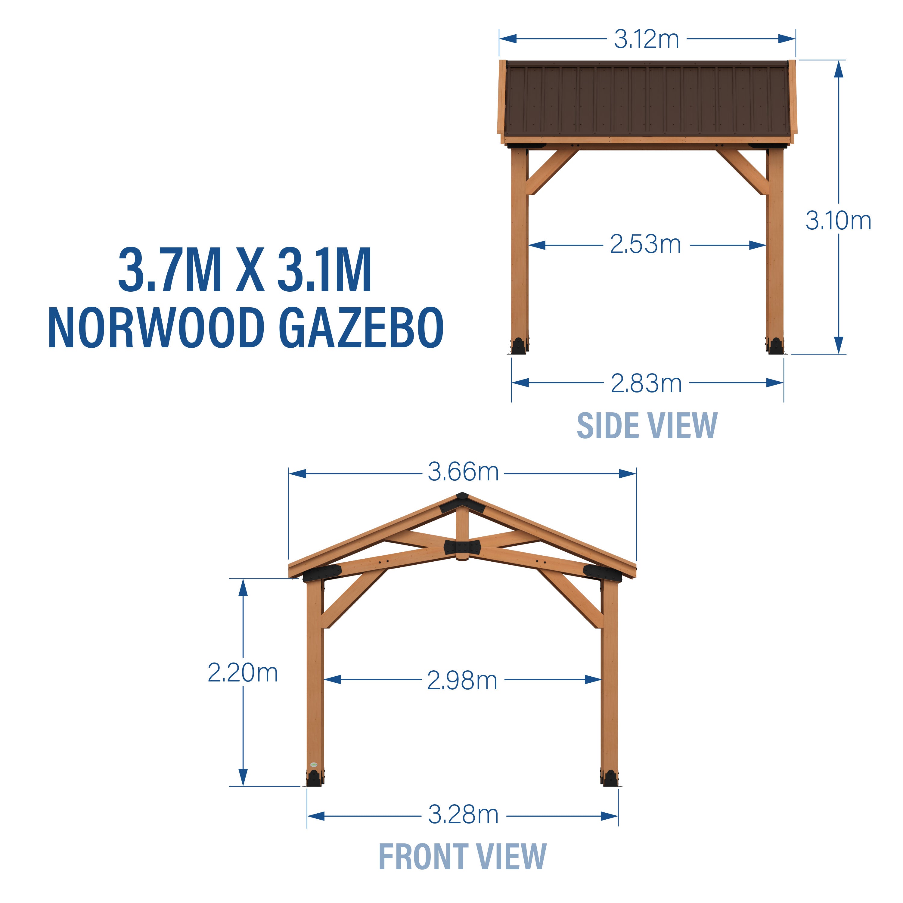 3.6m x 3m Norwood Gazebo Metric Diagram