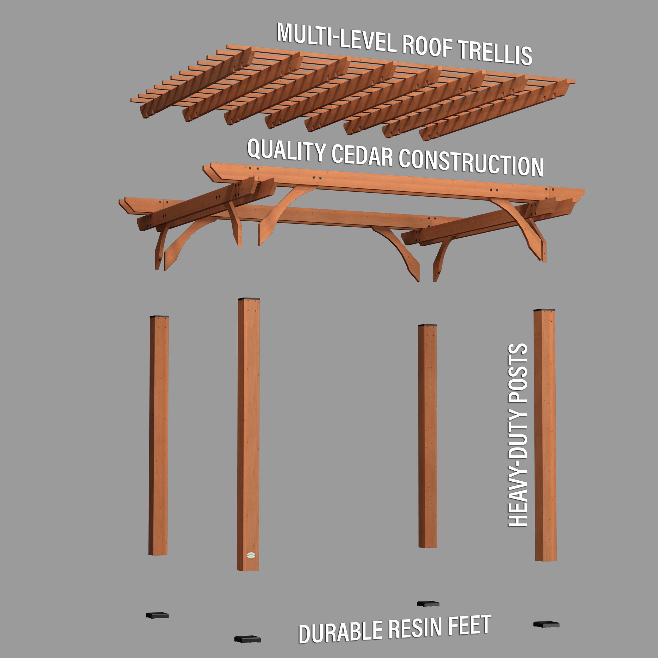 3.6m x 3m Wood Pergola Exploded View