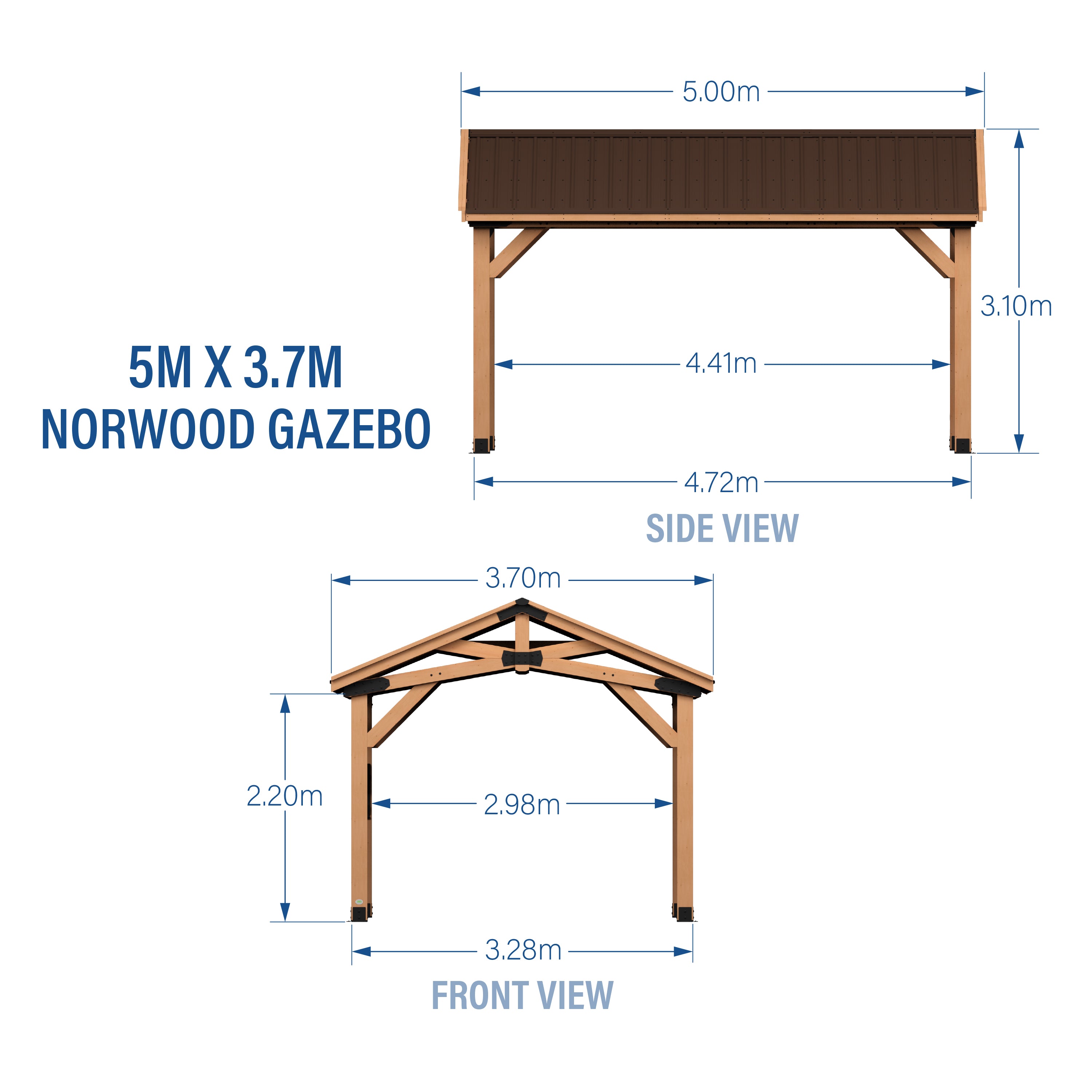 4.9m x 3.6m Norwood Gazebo  (16 x 12) Dimensions