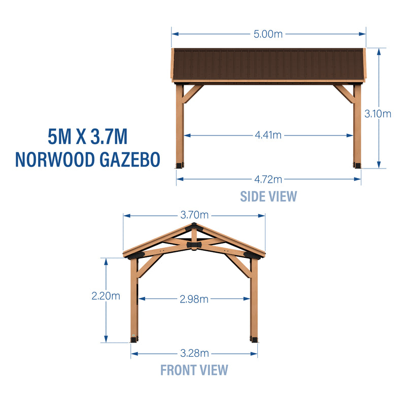 5.0m x 3.7m (16ft x 12ft) Norwood Gazebo specifications