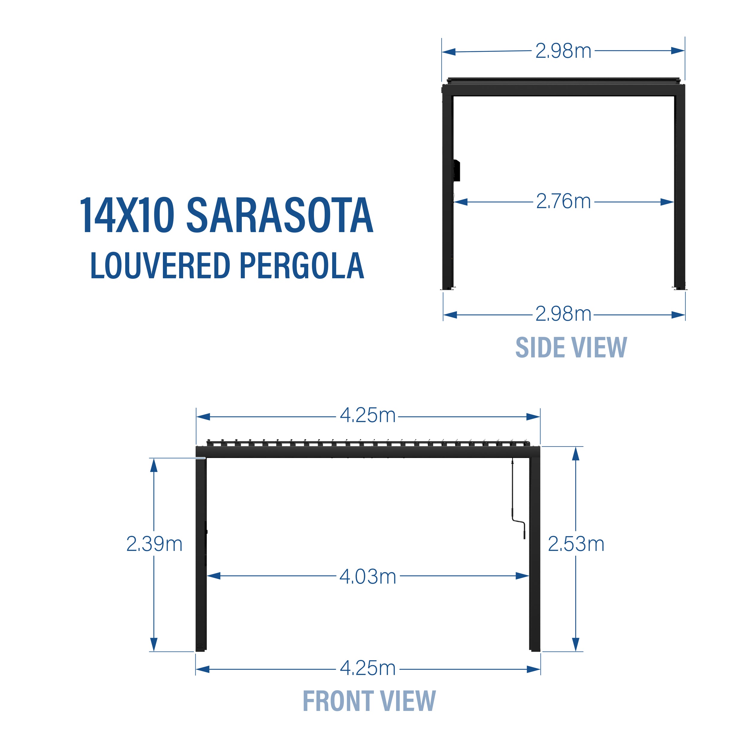 4.3m X 3m Sarasota Pergola Metric Dimensions