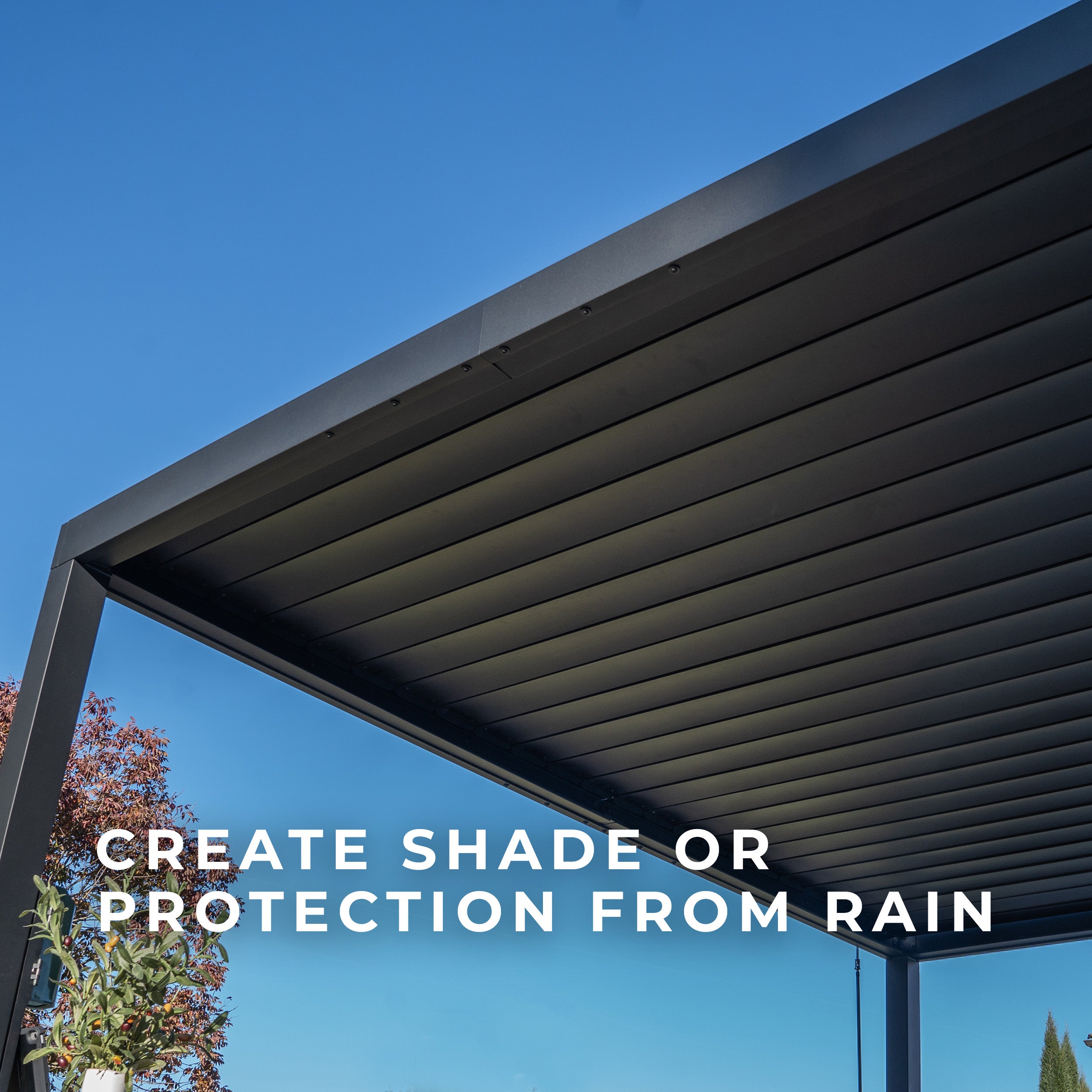 4.3m X 3m Sarasota Steel Louvered Pergola closes to keep rain out