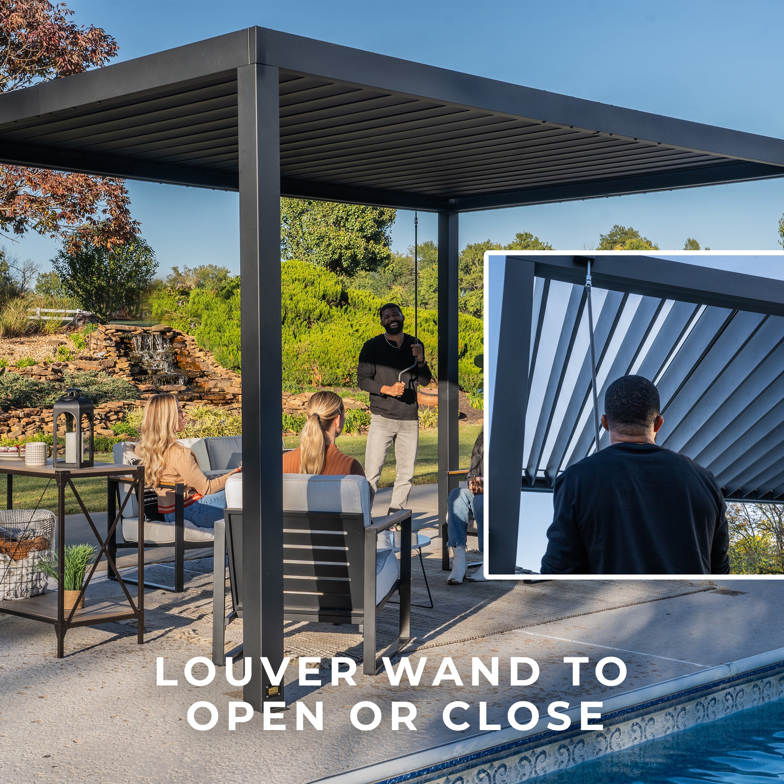 4.3m X 3m Sarasota Steel Pergola Louver Wand