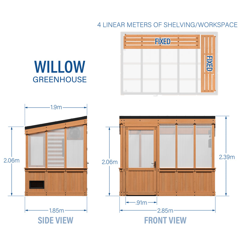 2.7m X 1.8m Willow Greenhouse specifications