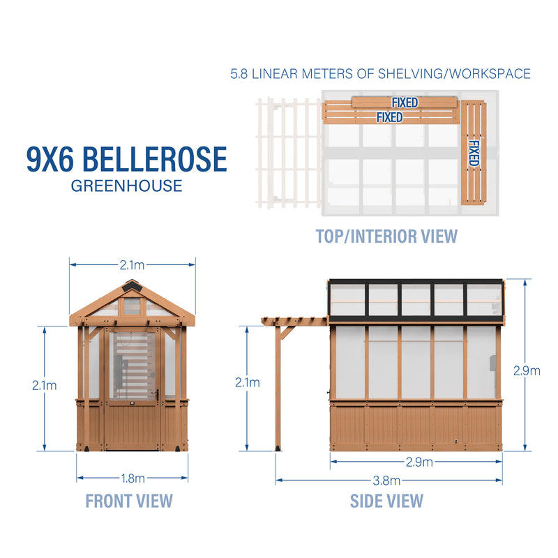 2.7m x 1.8m Bellerose Greenhouse specifications