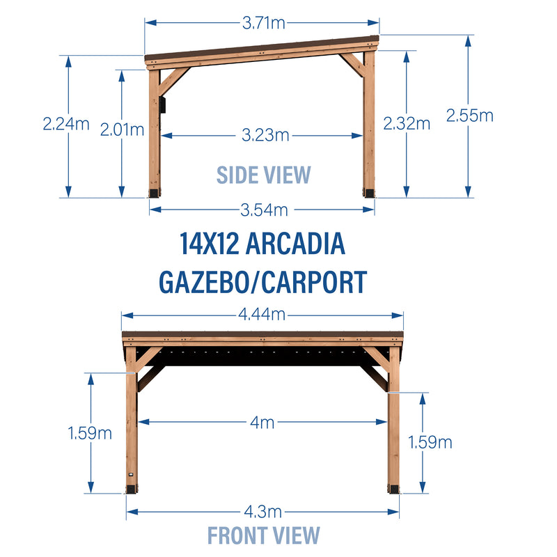 4.3m X 3.7m Arcadia Pitched Roof Gazebo specifications