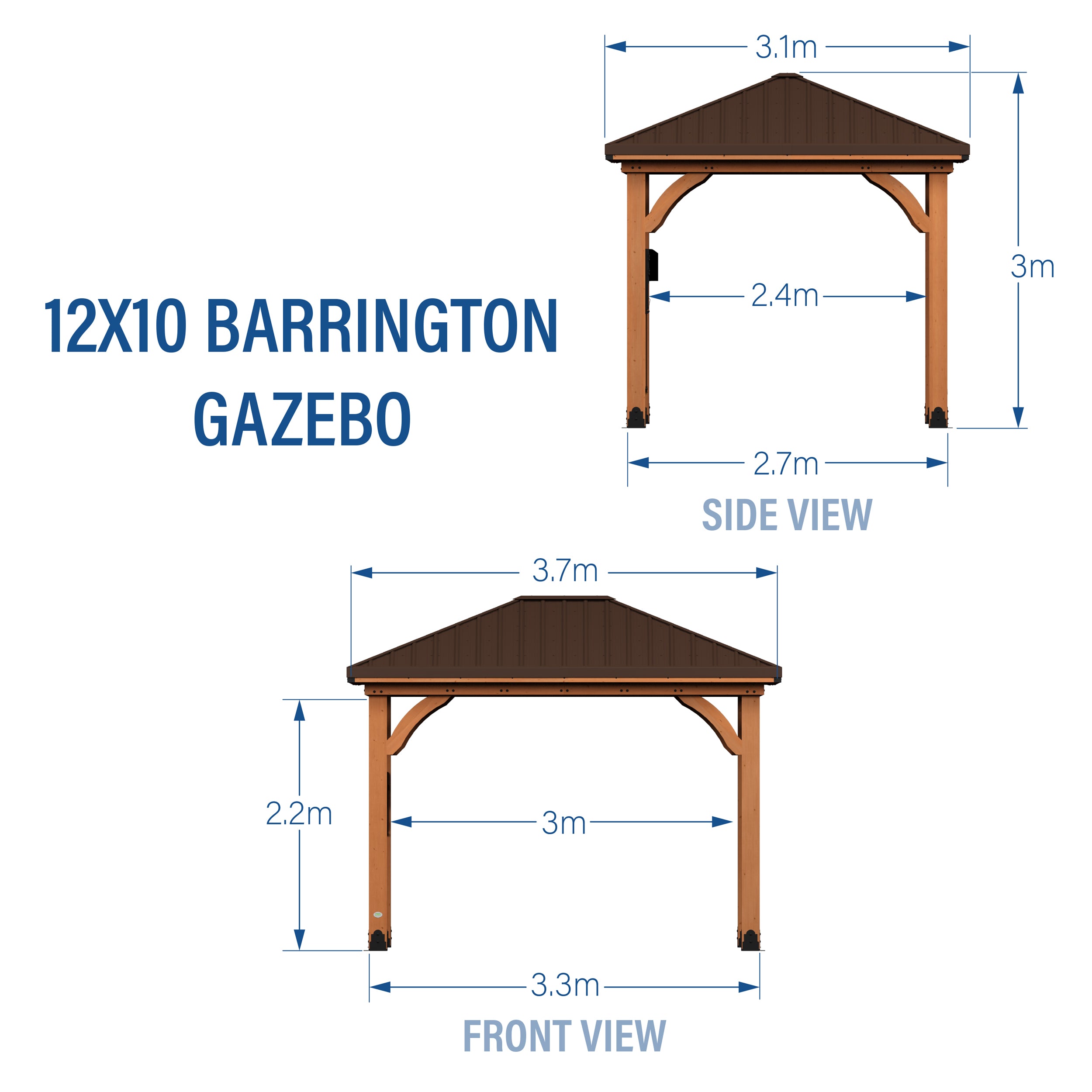 3.7m X 3m Barrington Gazebo Metric Dimensions
