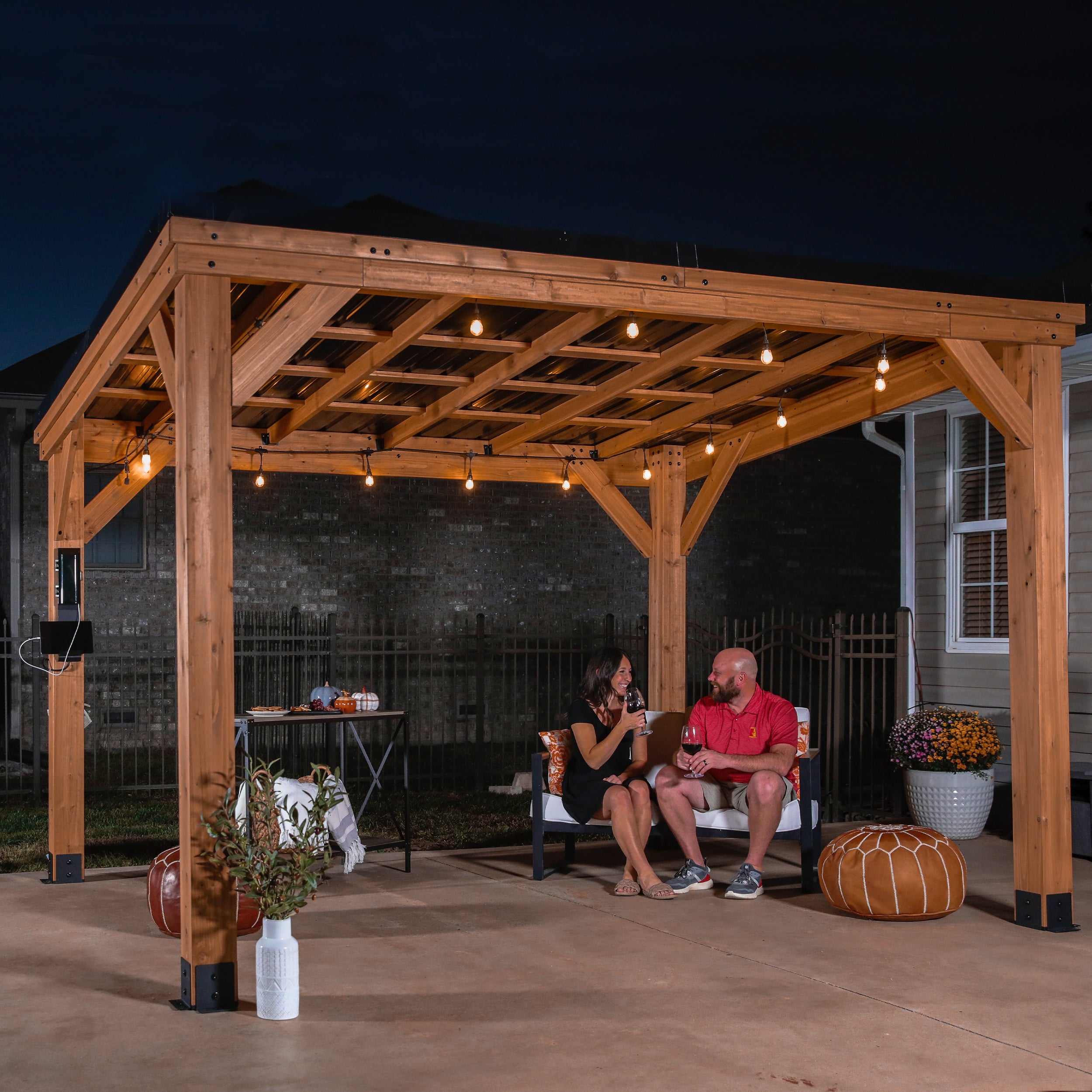 3.7m X 2.9m Arcadia Slope Roof Gazebo with electric
