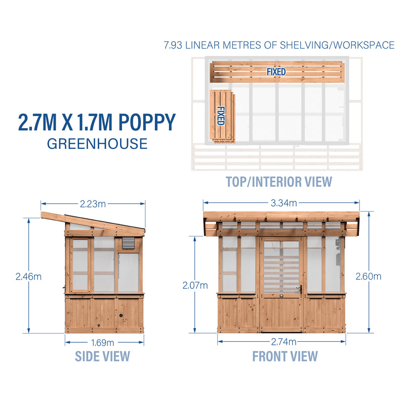 2.7m X 1.7m Poppy Greenhouse specifications