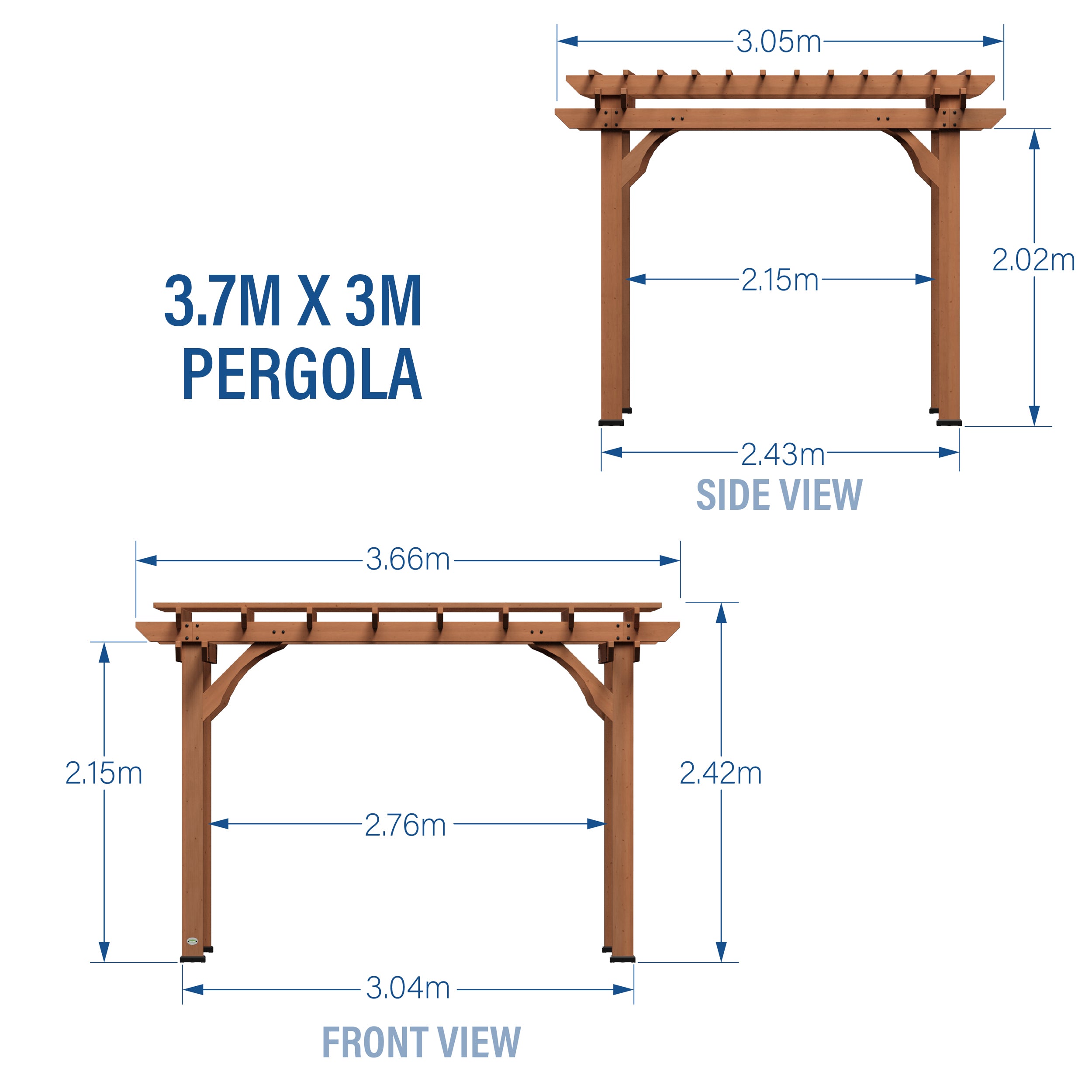 3.6m x 3m Wood Pergola dimensions