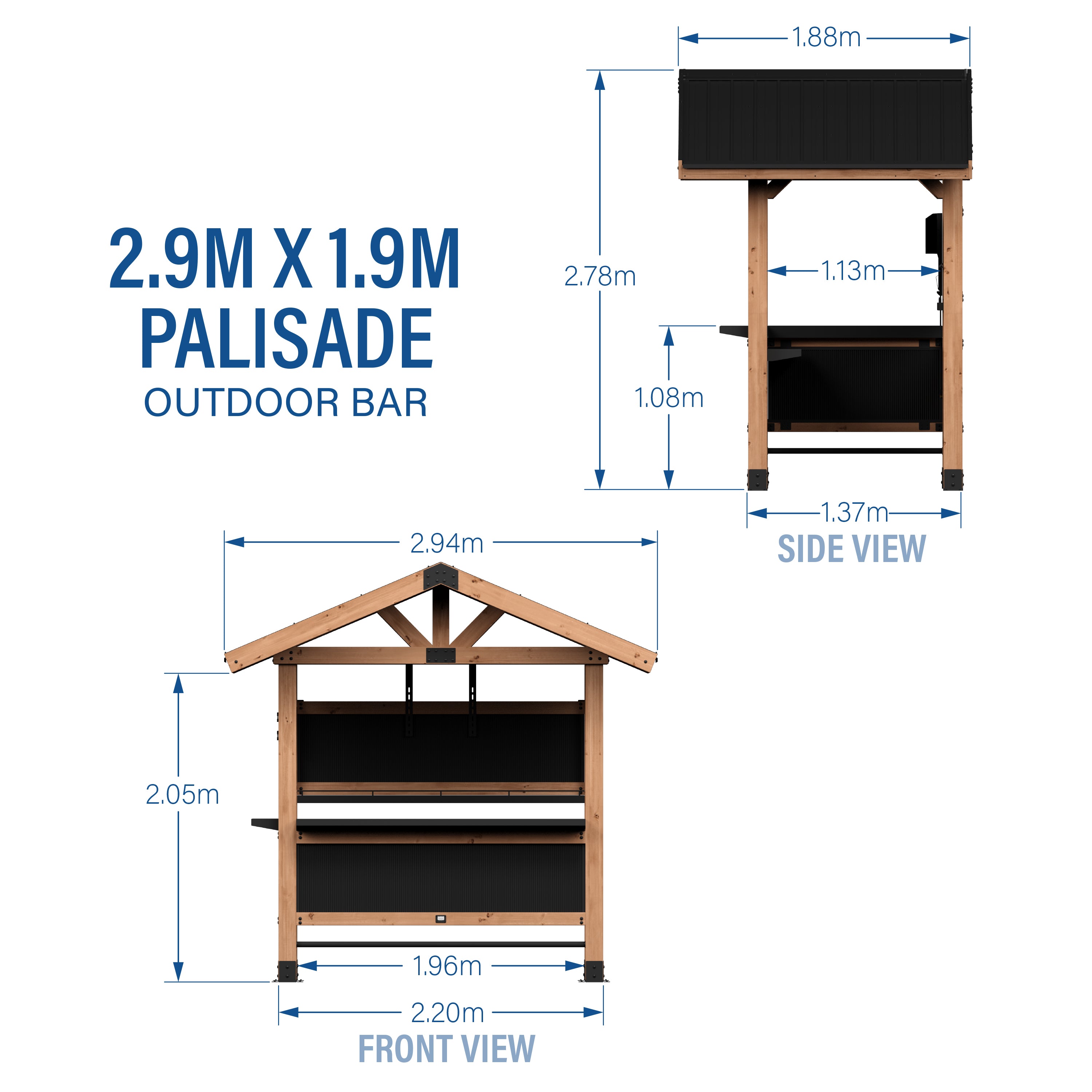 2.9m x 1.9m (10ft x 6ft) Palisade Outdoor Bar