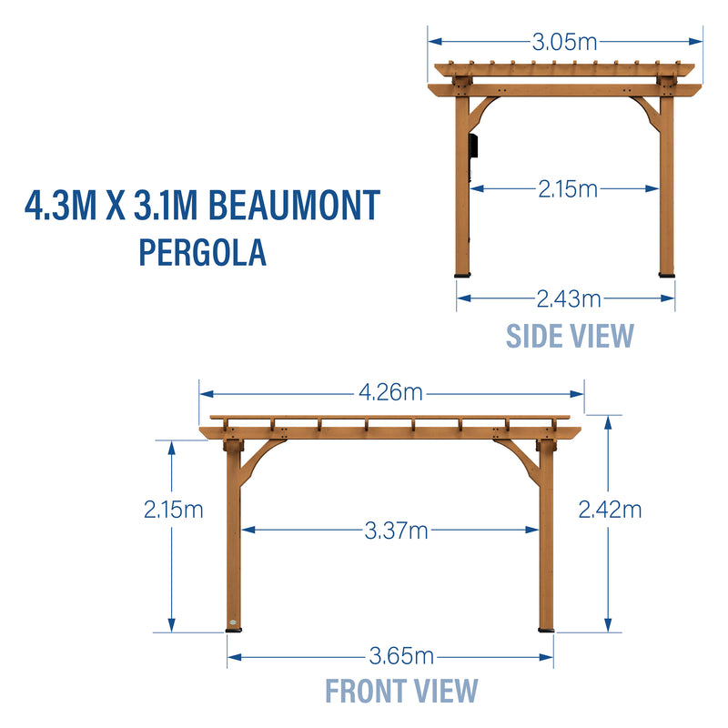 4.3m x 3.1m (14ft x 10ft) Beaumont Pergola specifications