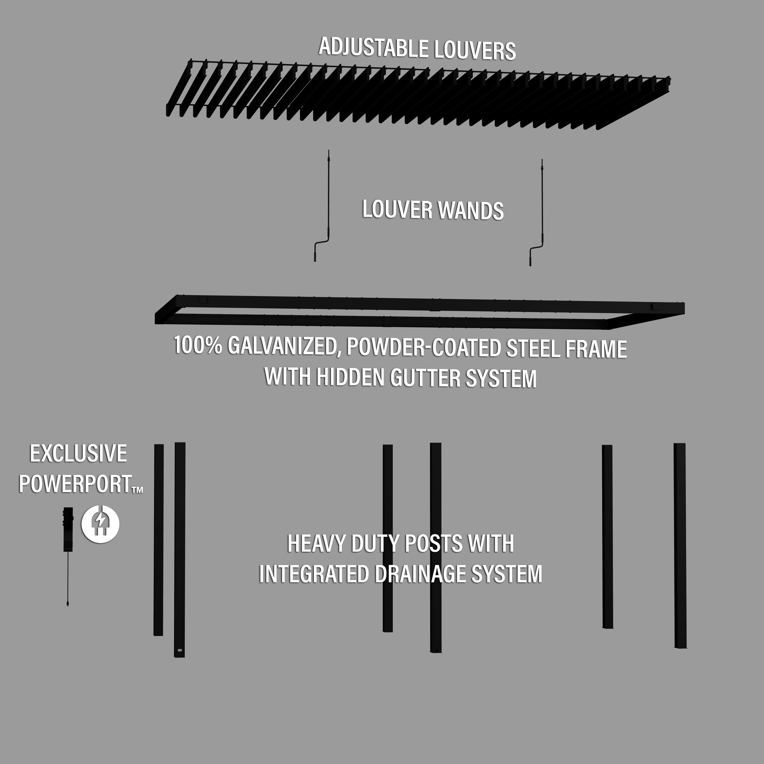 6.0m x 3.0m (20ft x 10ft) Sarasota Steel Louvered Pergola