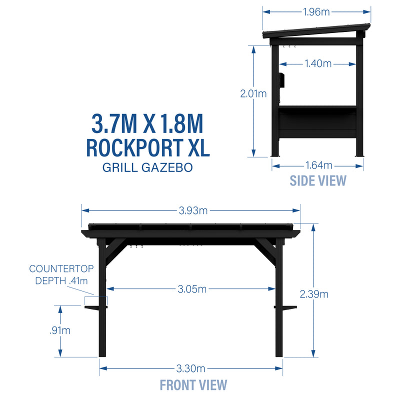 3.9m x 2.0m (13ft x 6ft) Rockport XL Grill/BBQ Gazebo specifications