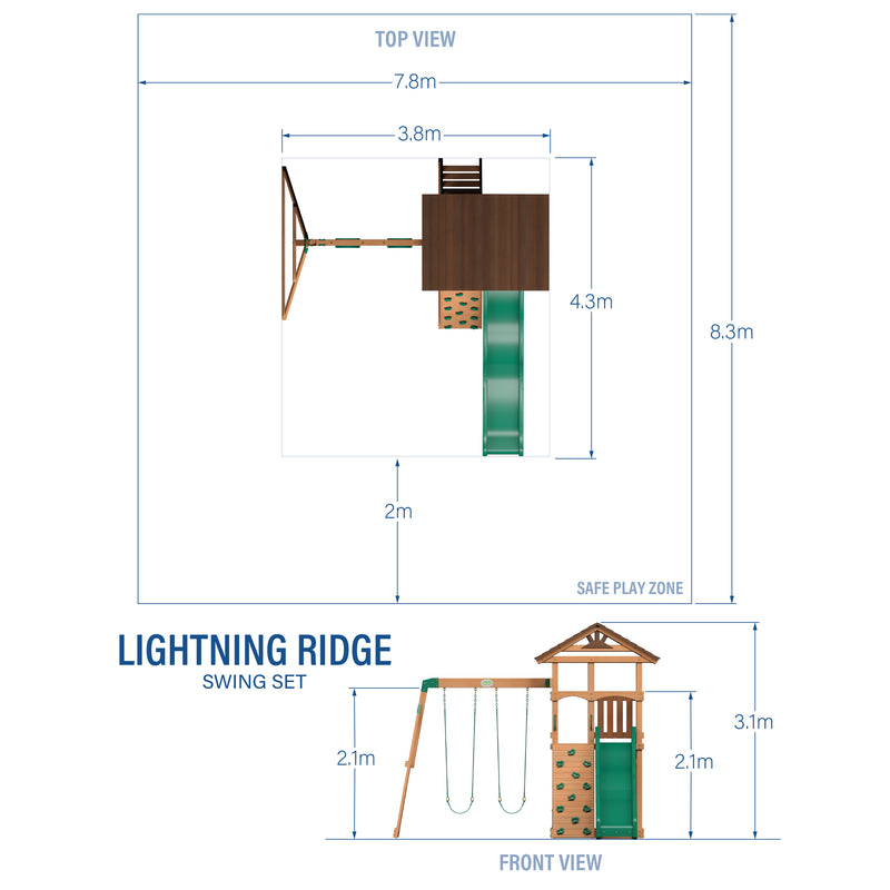 Lightning Ridge Wooden Climbing Frame and Swing Set specifications