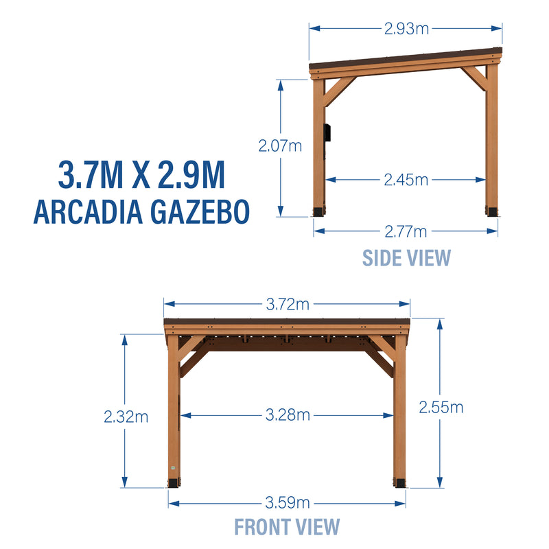 3.7m X 2.9m (12ft x 9.5ft) Arcadia Gazebo specifications