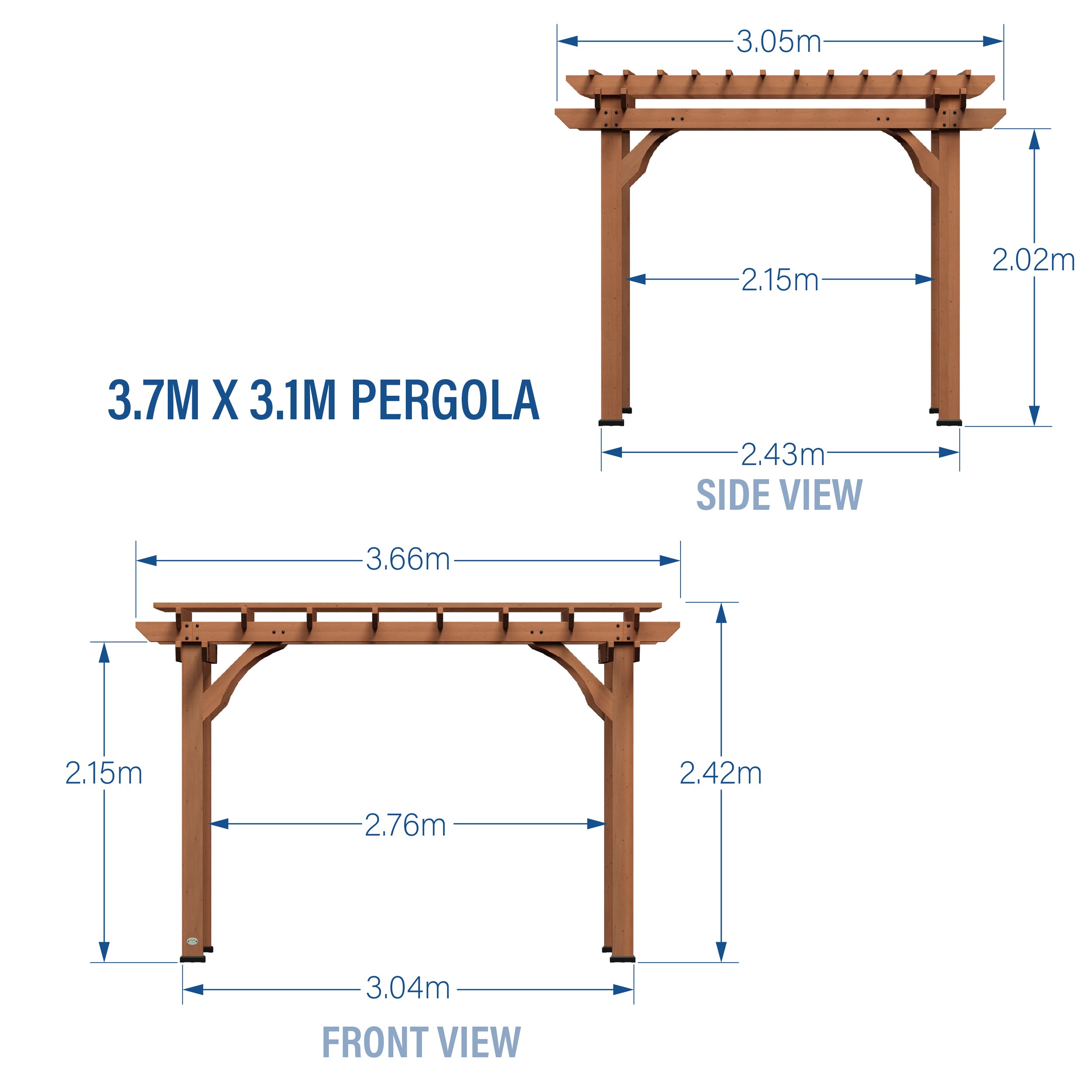 3.7m x 3.1m (12ft x 10ft) Wood Pergola