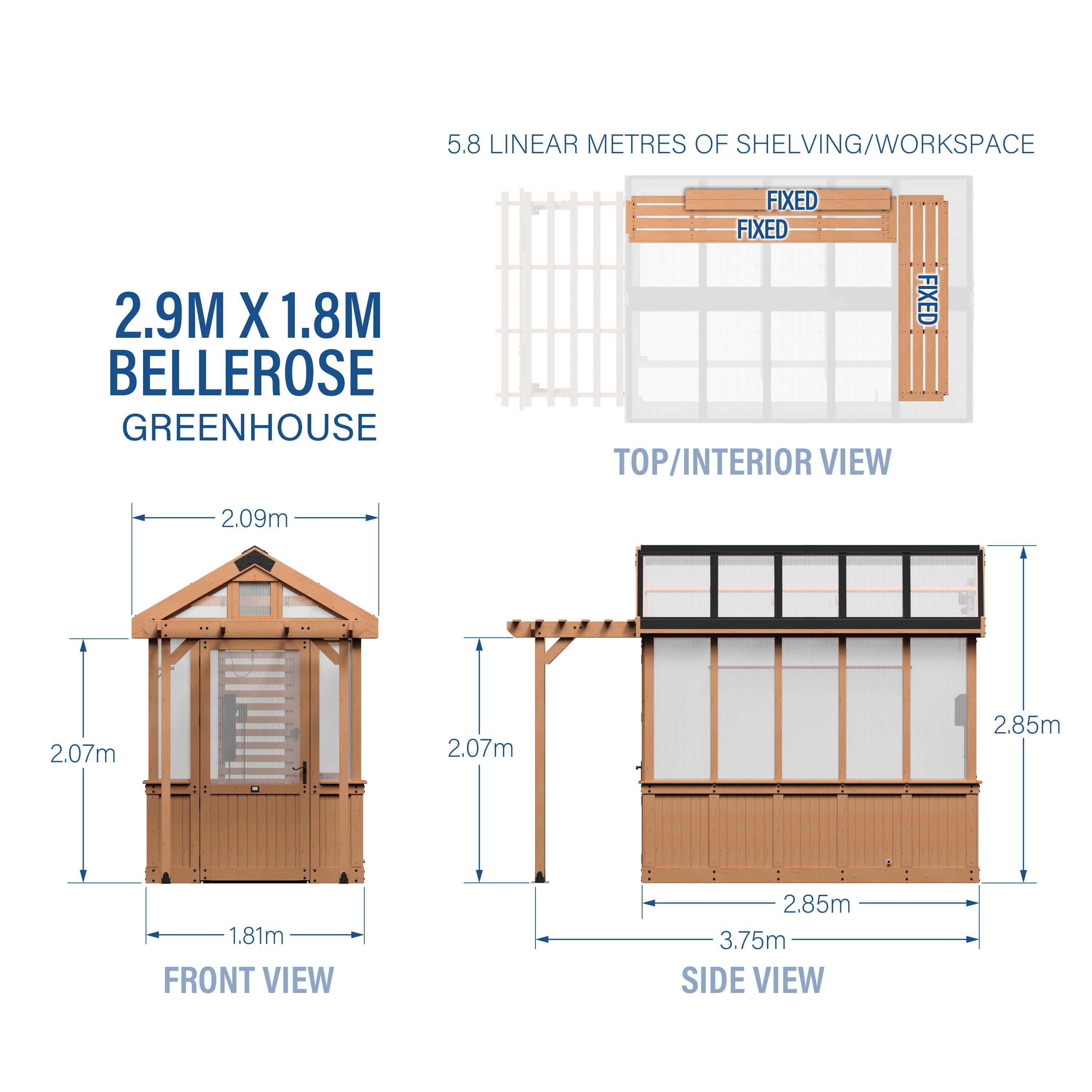 2.9m x 1.8m (9ft x 6ft) Bellerose Greenhouse