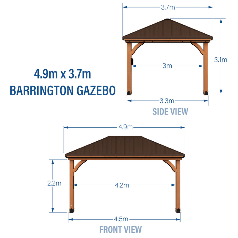 4.9m x 3.7m (16ft x 12ft) Barrington Gazebo specifications
