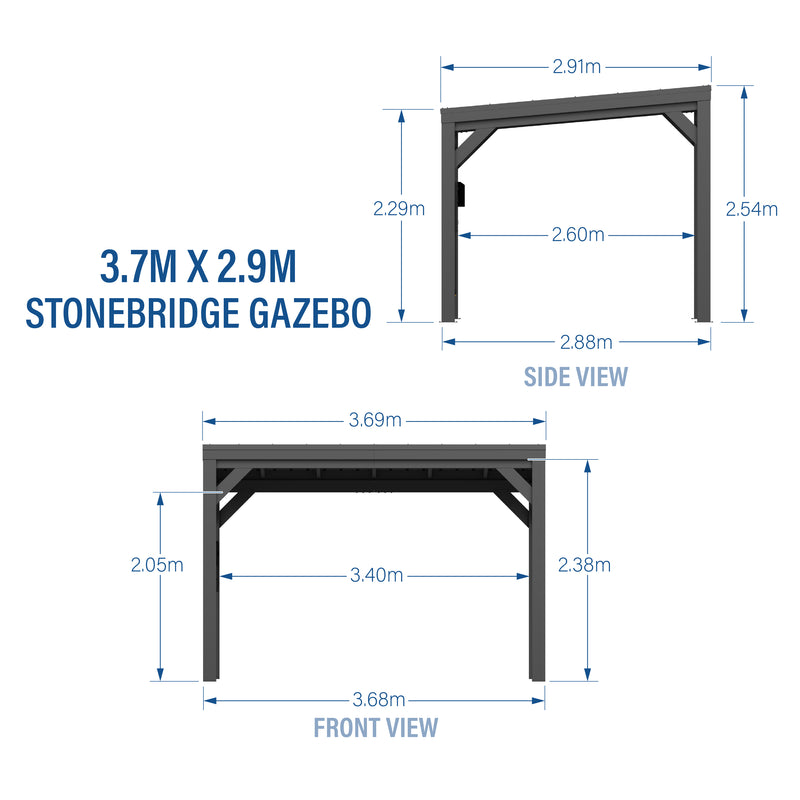 3.7m x 2.9m (12ft x 9.5ft) Stonebridge Gazebo specifications