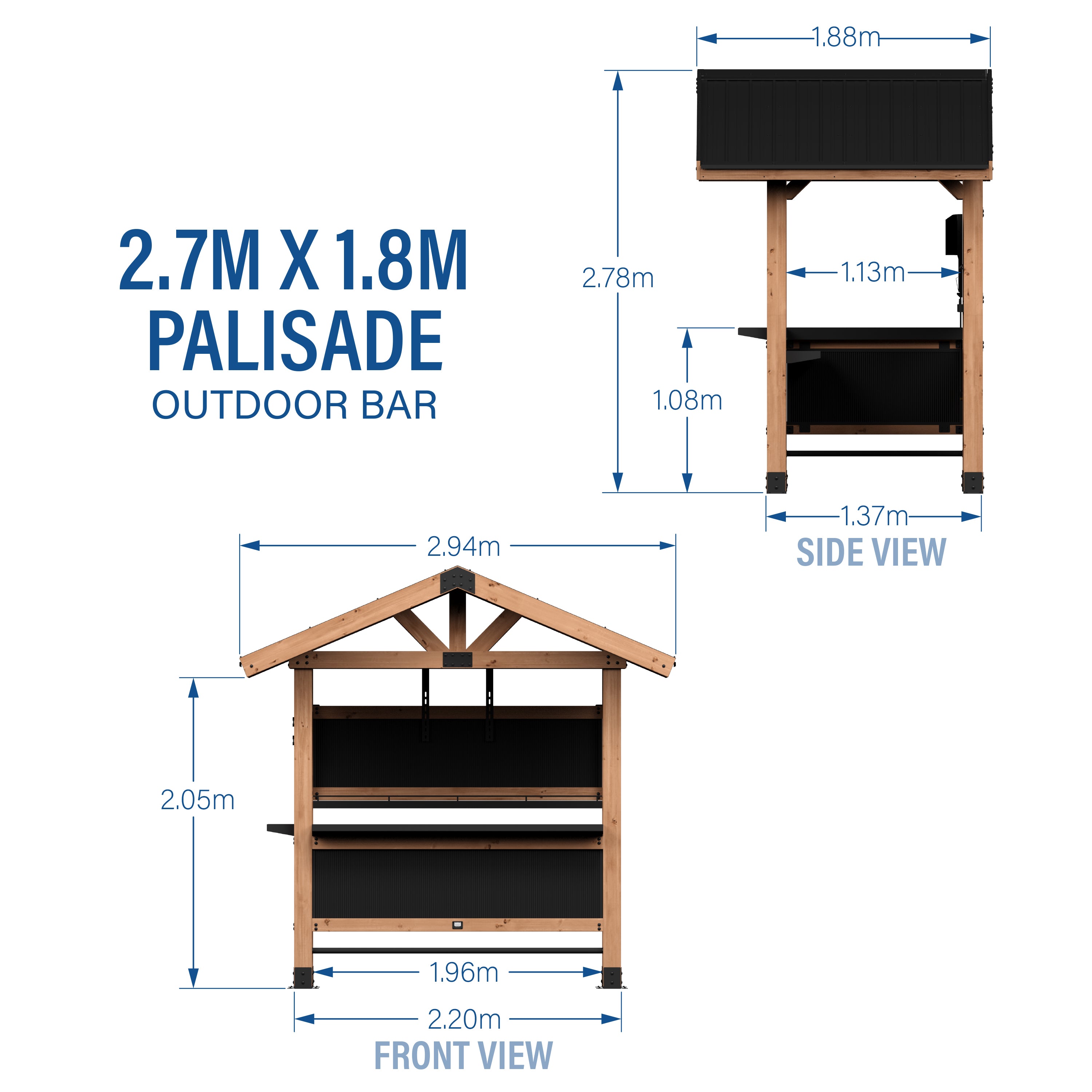 2.9m x 1.9m (10ft x 6ft) Palisade Outdoor Bar