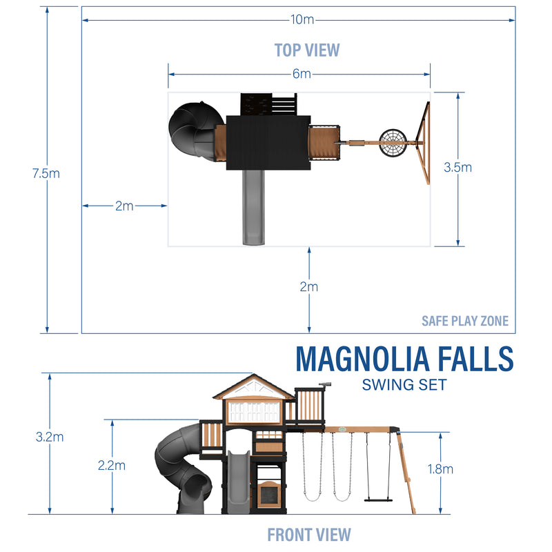 Magnolia Falls Swing Set and Climbing Frame specifications