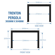 Load image into Gallery viewer, 3m x 3.6m x 2.3m Trenton Modern Steel Pergola (12x10) Dimensions
