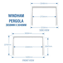 Load image into Gallery viewer, 3m x 3.6m x 2.3m Windham Modern Steel Pergola (12x10) Dimensions
