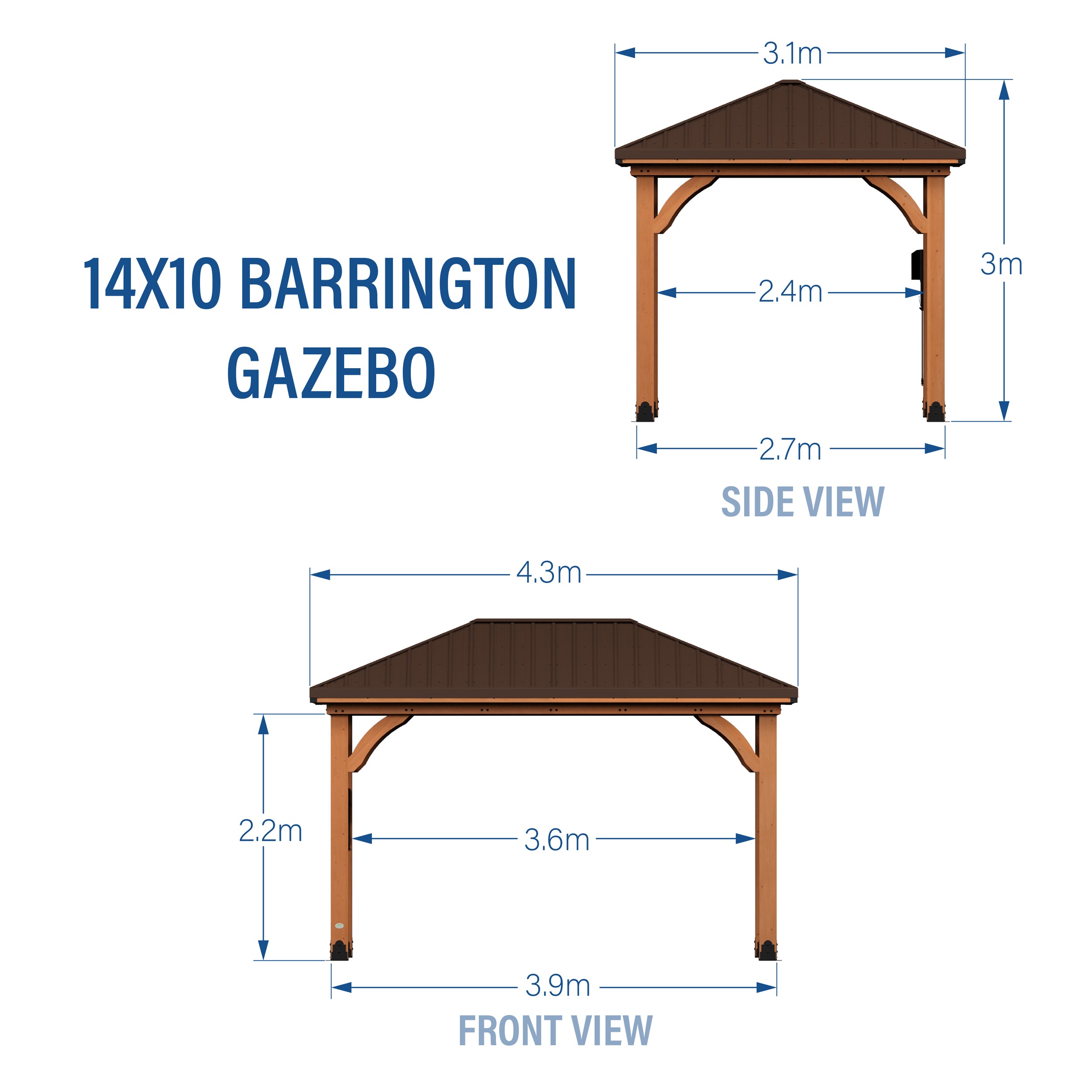 4.3m x 3m Barrington Gazebo Metric Dimernsions