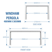 Load image into Gallery viewer, 3.7m x 4.9m x 2.3m Windham Modern Steel Pergola Dimensions
