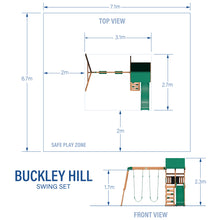 Load image into Gallery viewer, Buckley Hill Swing Set Dimensions
